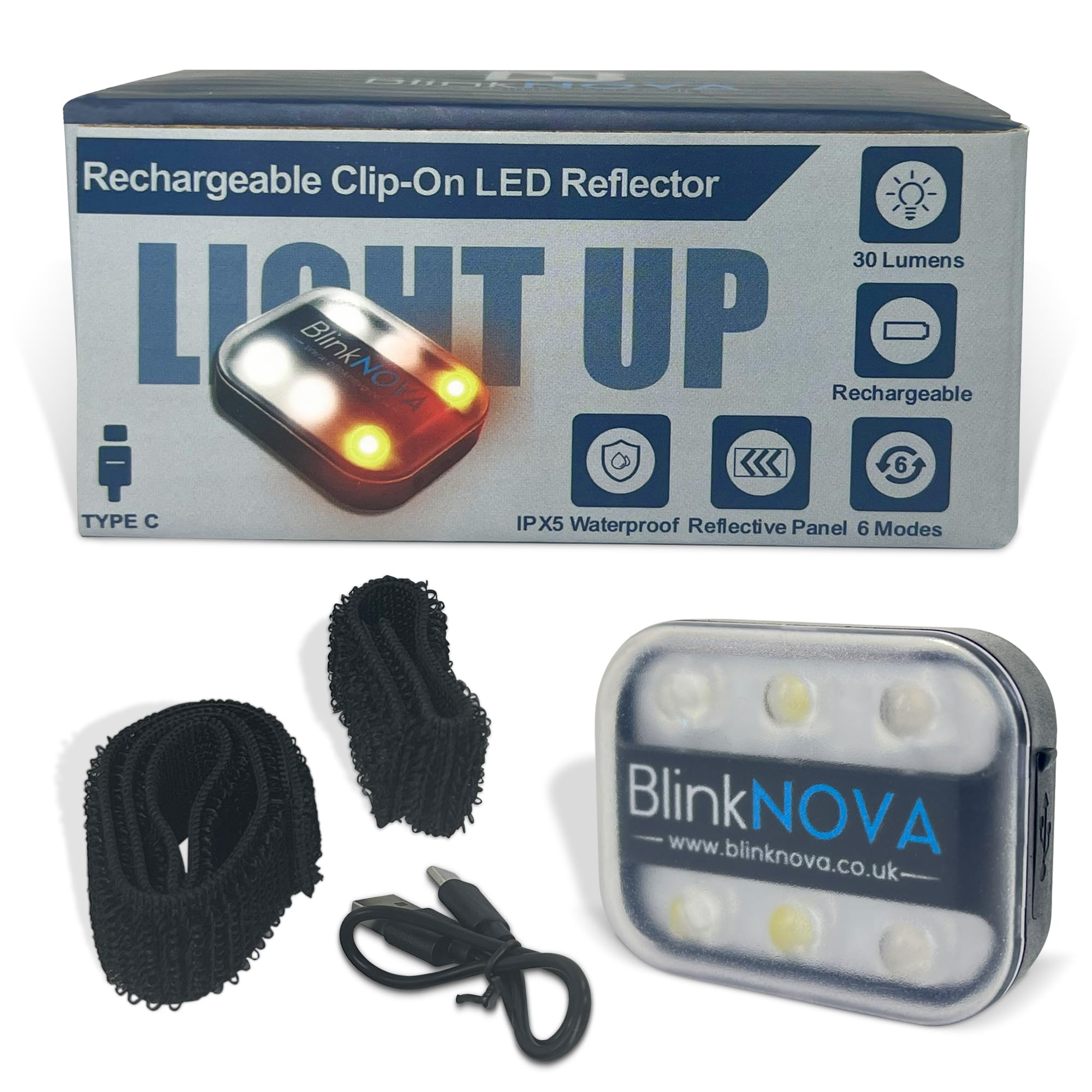 Blinknova Usb-C Rechargeable Clip-On Led Safety Light – Reflective, Multi-Use Flashlight For Running, Cycling, Hiking, Dog Walking & Outdoor Adventures
