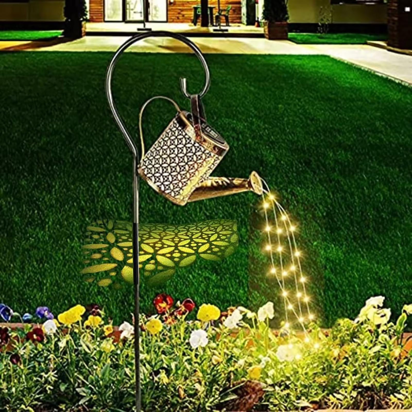 Neioaas Solar Watering Can Lights, Led Solar Lantern String Light Outdoor Garden Waterproof Hollowed-Out Retro Metal Water Can Lights, For Garden Patio Yard Pathway Lantern Plant Decoration(With Bracket)