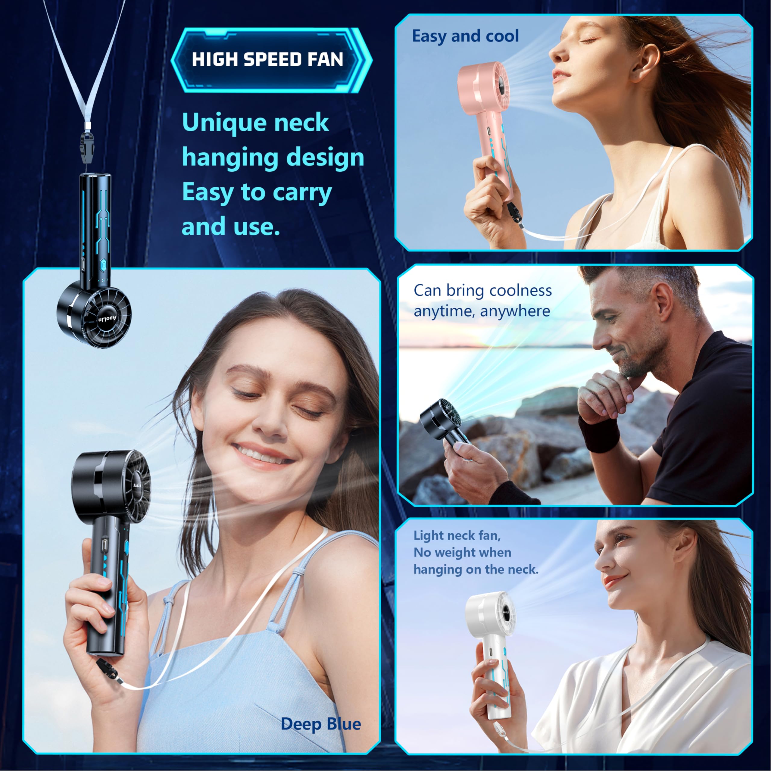 USB rechargeable handheld turbo fans with high-speed motor for fast cooling at events