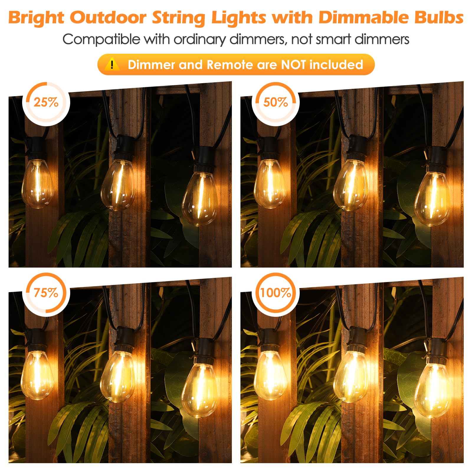 Larkvue 96Ft Led Outdoor String Lights, Waterproof Patio Lights With 30+2 2700K Dimmable Shatterproof Edison Hanging Bulbs For Backyard Party-Black