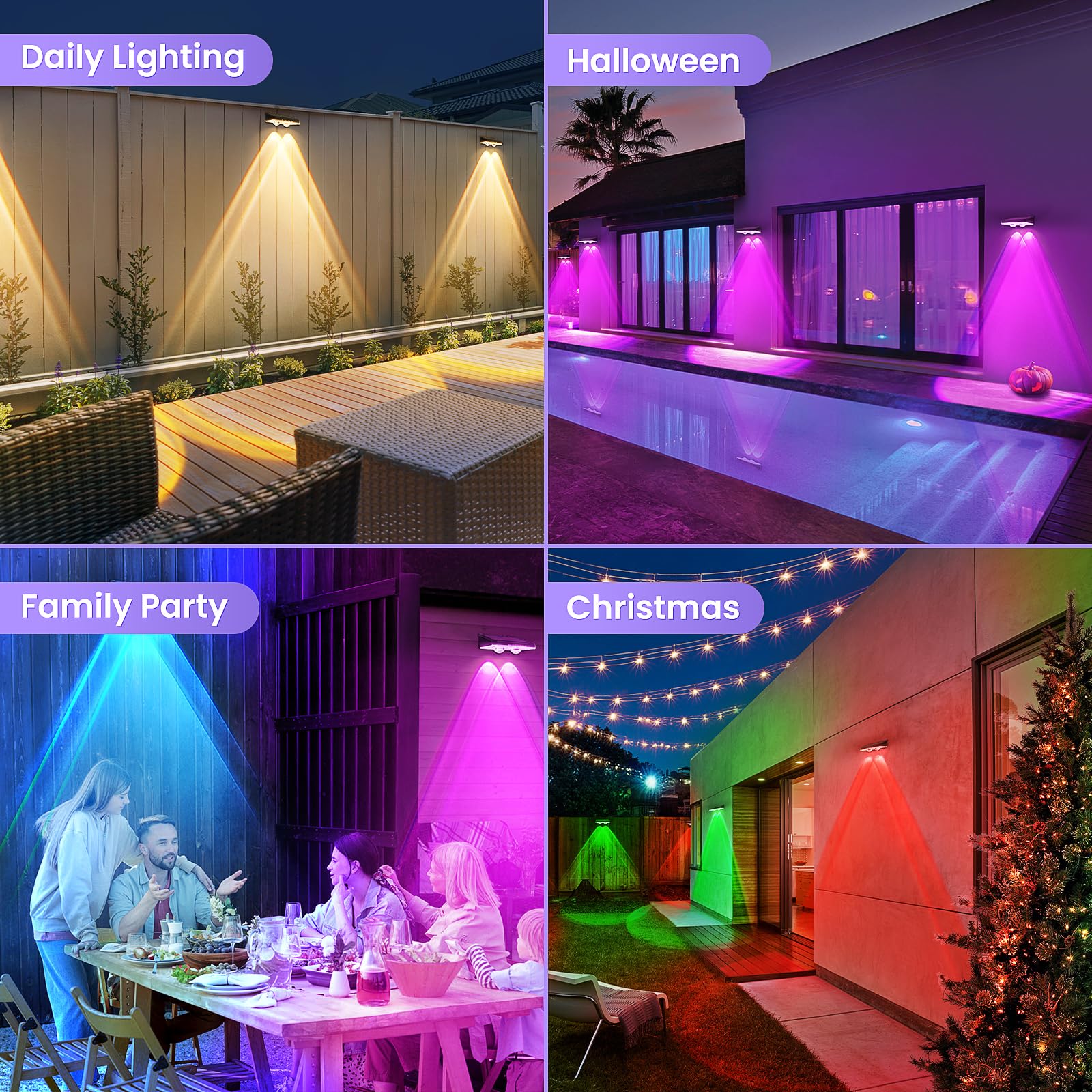 Apilab Solar Fence Lights Outdoor 16 Pack - 8 Modes (Rgb Cycle/Fixed), Solar Powered Ip65 Waterproof, Auto Dusk To Dawn Fence Light, Solar Lights Decor For Deck, Step, Wall, Patio, Pathway, Stairs