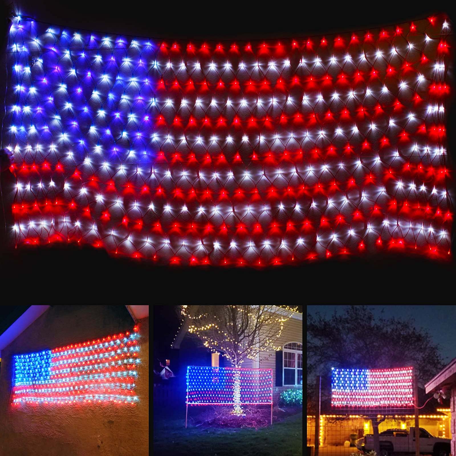 Renoliss Super Larger Size American Flag Lights, July 4Th Patriotic Lights With Ultra-Bright 420 Led, Waterproof Led Flag Net Light Of Usa, 4Th Of July Decor Independence Day Memorial Day