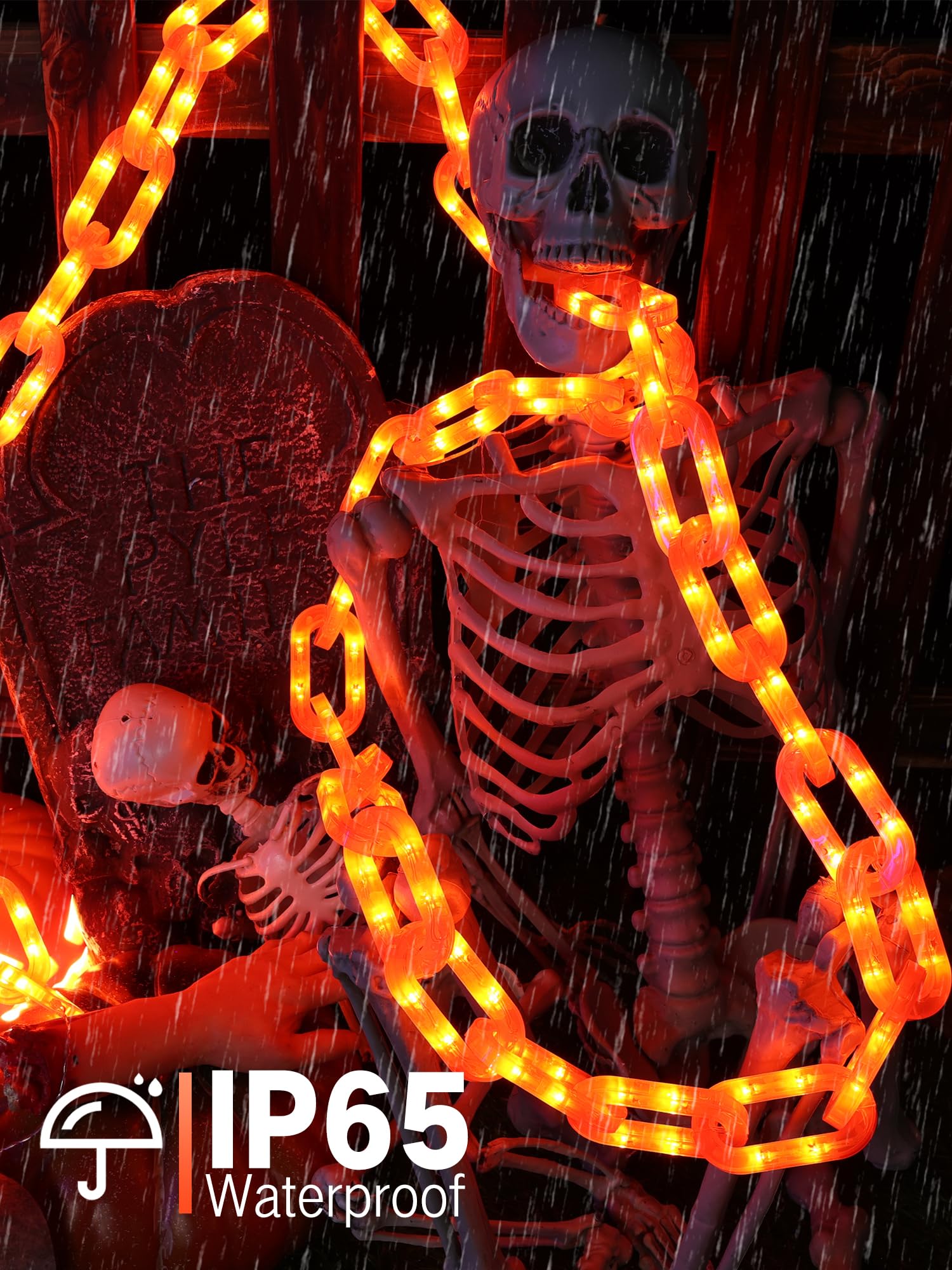 Flacchi Halloween Decorations Battery String Lights - 10 Ft 160 Led Plastic Chain String Lights With Waterproof, 8 Lighting Modes And Timer Function (Orange) Us Patent Product