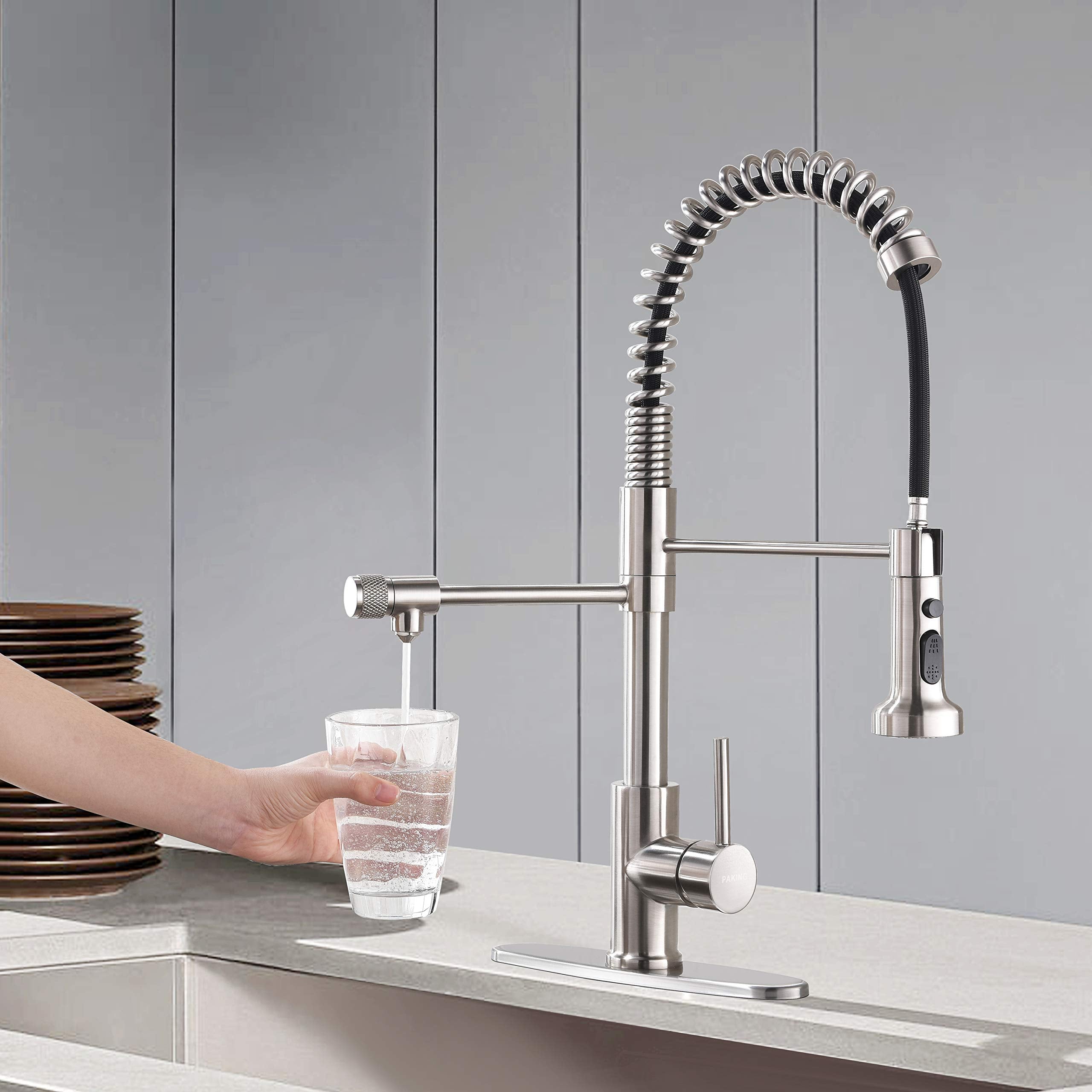 Paking Kitchen Sink Faucet, Pull-Down Water Filtration Faucet, Bar Filter, Brushed Nickel, Stainless Steel, Pb1017
