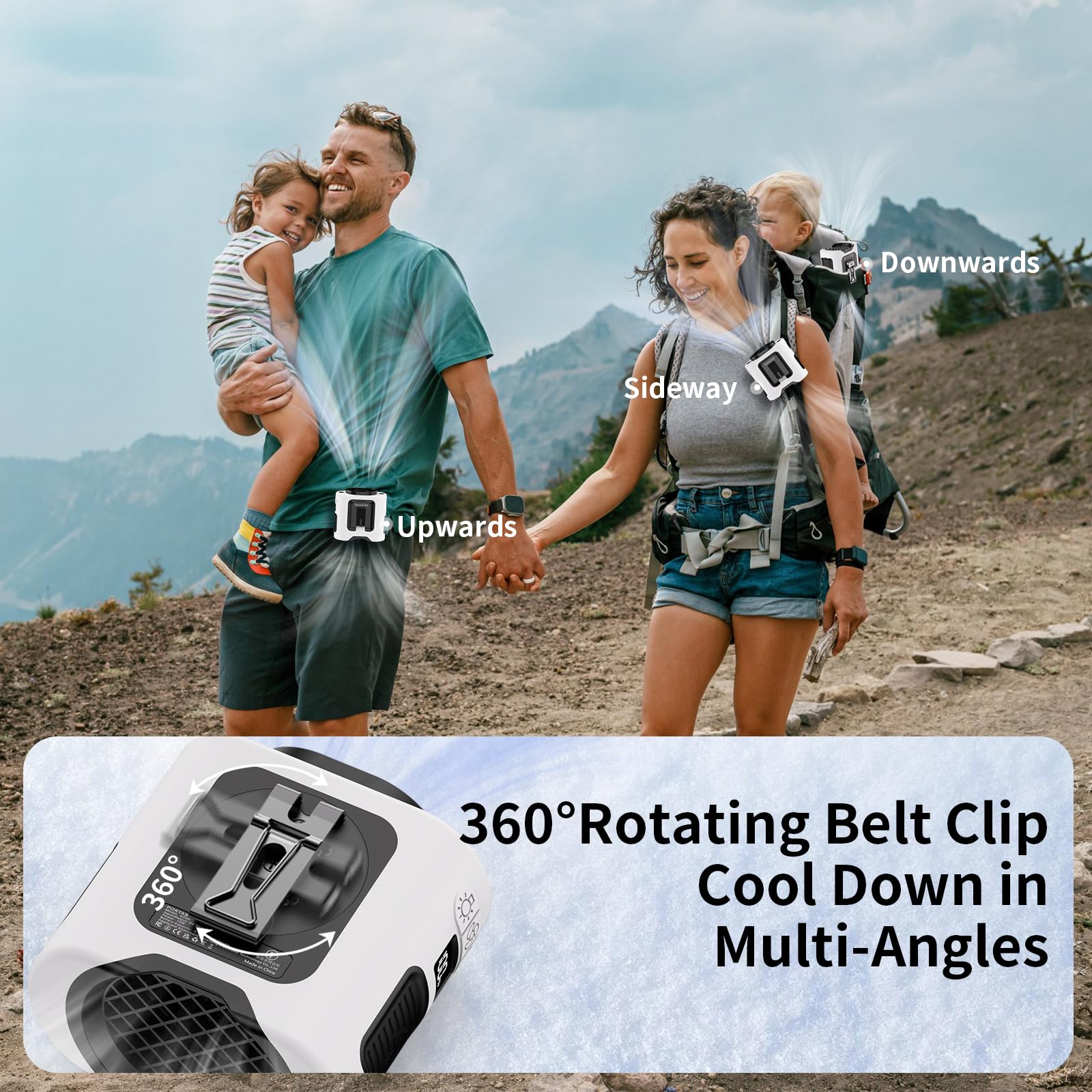 Socool 14500Mah Portable Waist Fan Clip On Belt 360 Rotation Wearable Rechargeable Personal Shirt