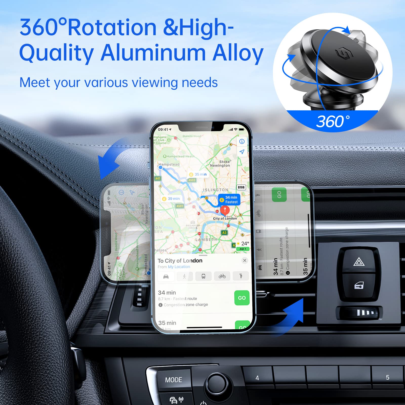 Syncwire Magnetic Phone Holder For Car, Super Strong Magnet Phone Holder Mount Air Vent 360° Rotatable Cell Phone Holder Mount For Car Compatible Iphone 16 15 14 13 12 11 Pro Max, X Xs Xr,Android