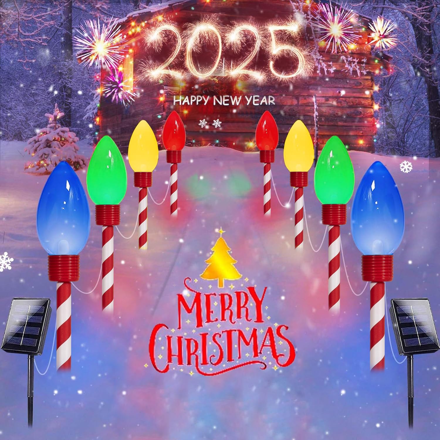 Huyieno 4Pack Solar Christmas Lights Multicolored Light Bulb Outdoor Garden Decorations Landscape Led Lights For Christmas Walkway Driveway Lawn Decor