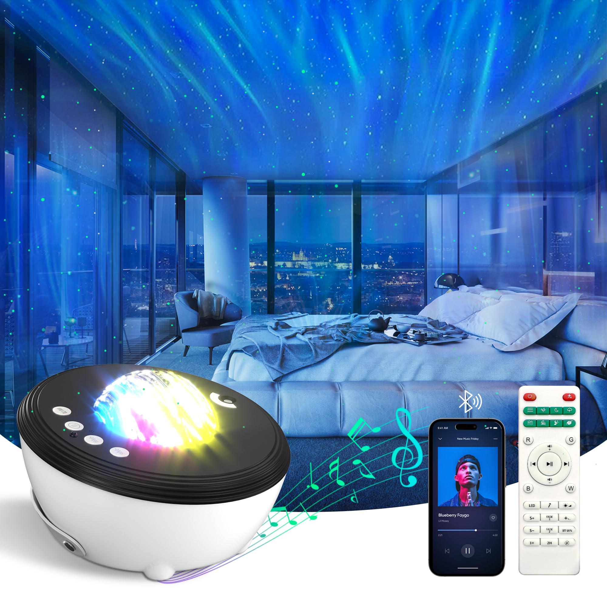 Acacia Galaxy Projector With 21 Light Effects, Galaxy Light Star Projector With White Noise And Built-In Bluetooth Speaker, Night Light Projector For Ceiling, Bedroom And Room Décor