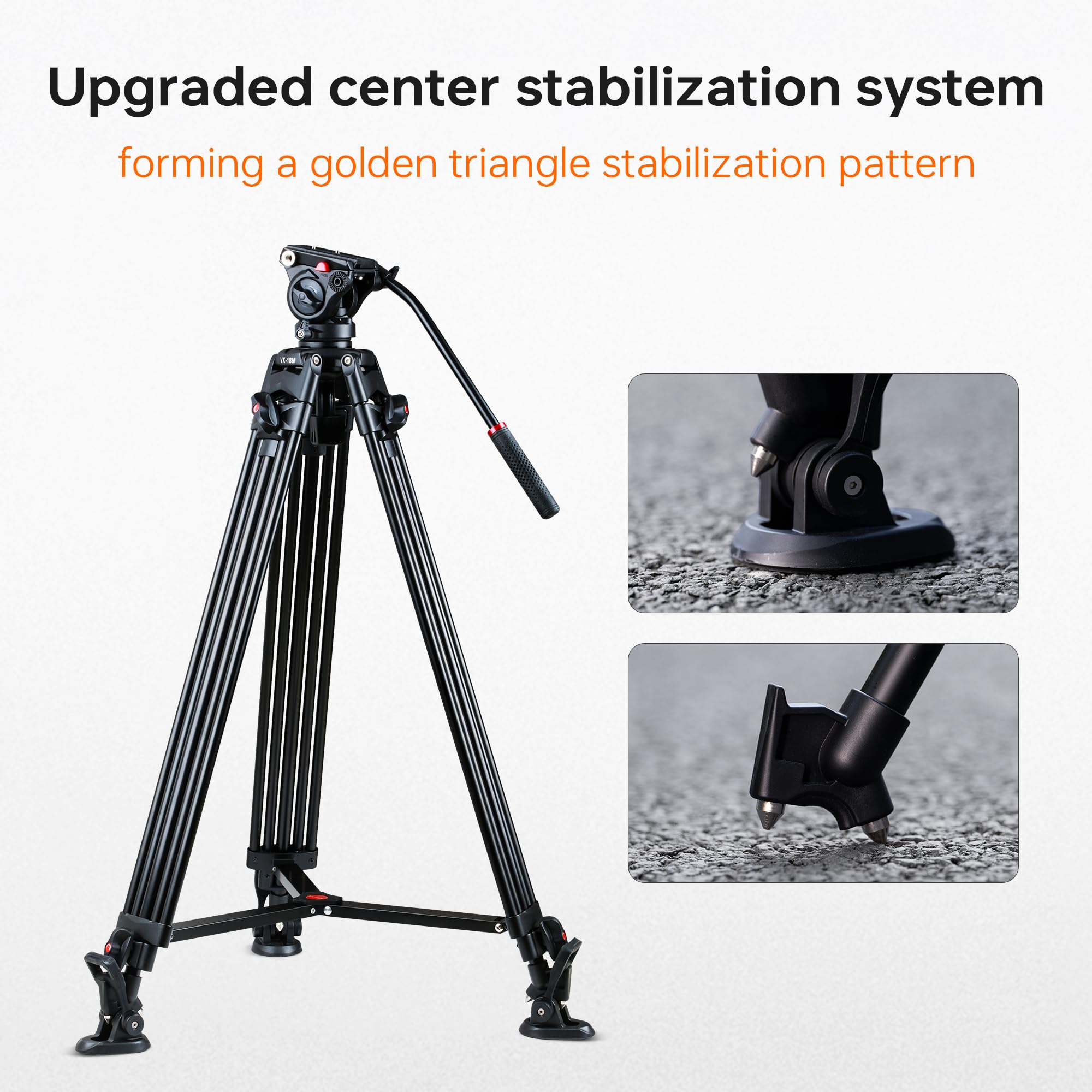 Viltrox 74" Heavy Duty Tripod, Video Tripod With Adjustable Damping 360° Fluid Head, Professional Camera Tripod With Universality Qr Plate,Flexible 360° Pan&+90°/-75° Tilt, Max Load 22Lb/10Kg