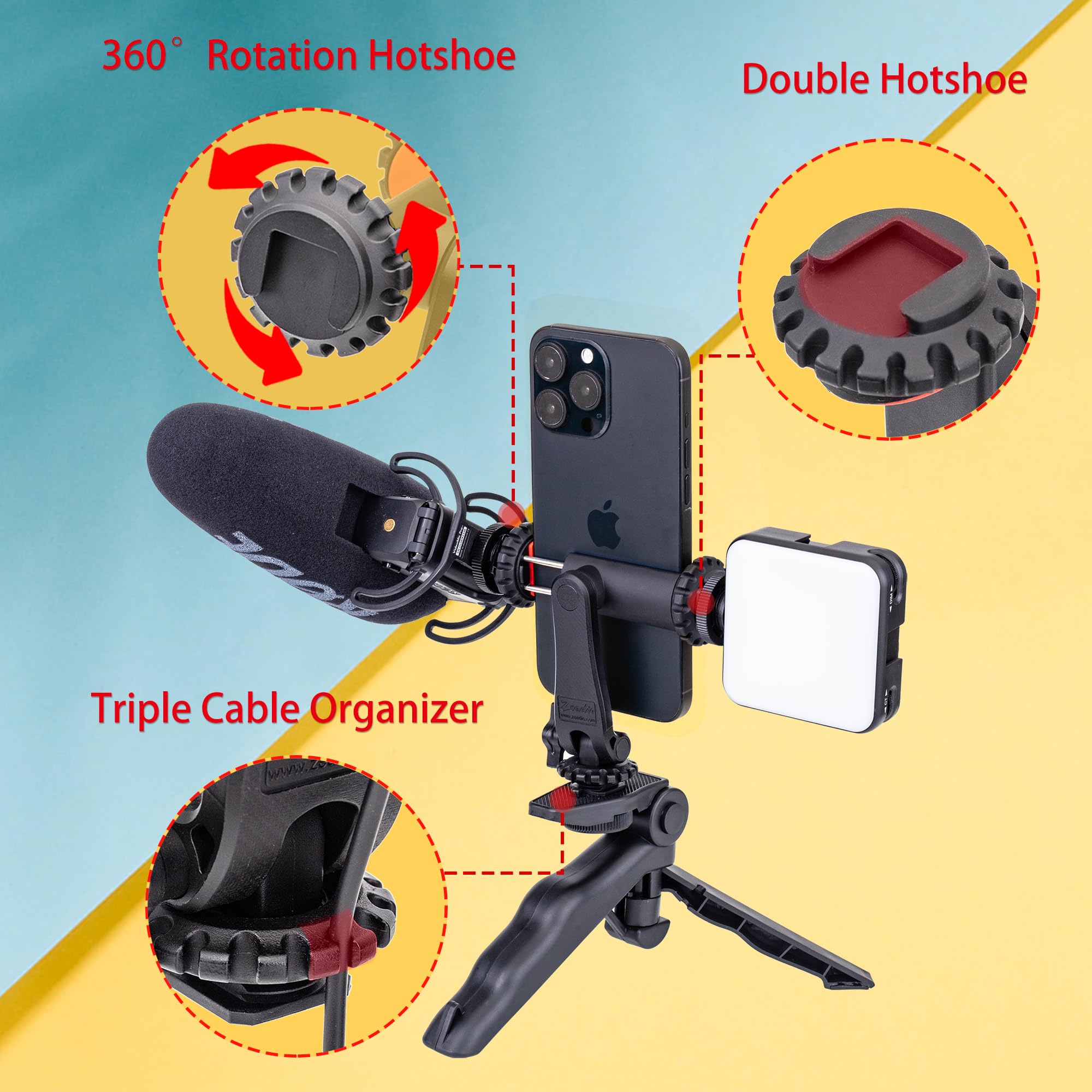 Zeadio Mini Smartphone Tripod Grip, Desktop Tabletop Stabilizer Tripod With Phone Holder For All Smartphones