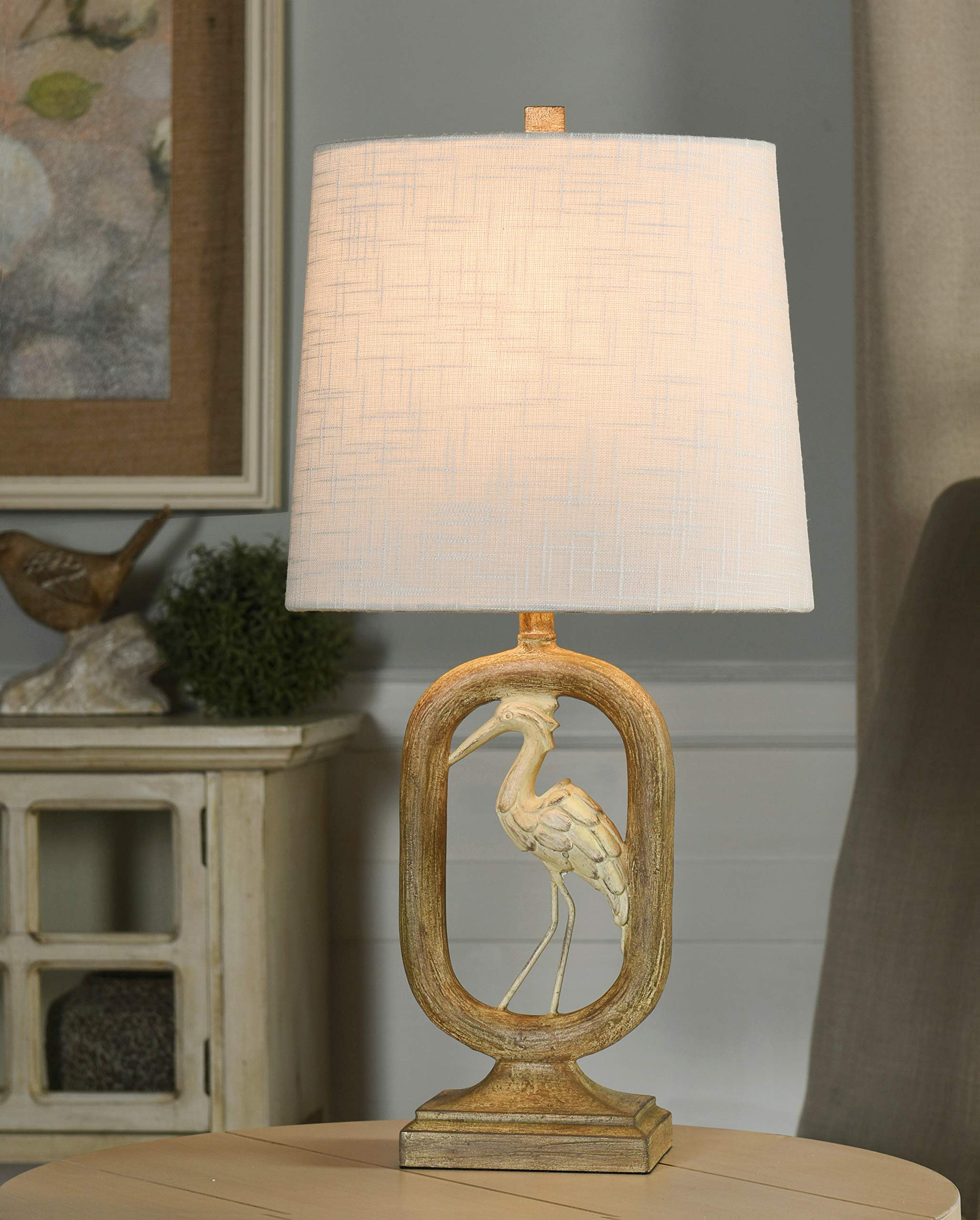 Collective Design L27699Cdsam Crane Light Brown, Distressed Bird, Off White Table Lamp