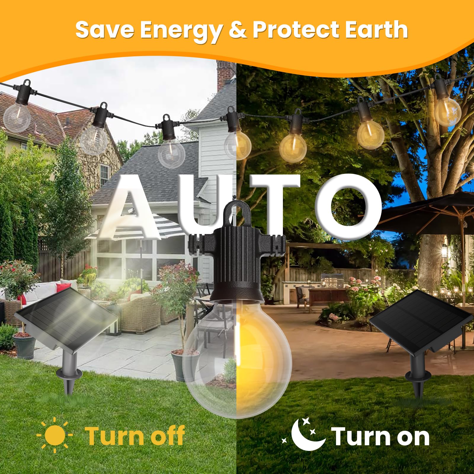 Zotoyi Solar String Lights Outdoor Waterproof Ip65 100Ft With Usb Port And 50+2 Shatterproof G40 Bulbs, Up To 8-12 Hours For Using, Led Solar Powered Patio Lights For Outside, Patio, Porch, 2200K