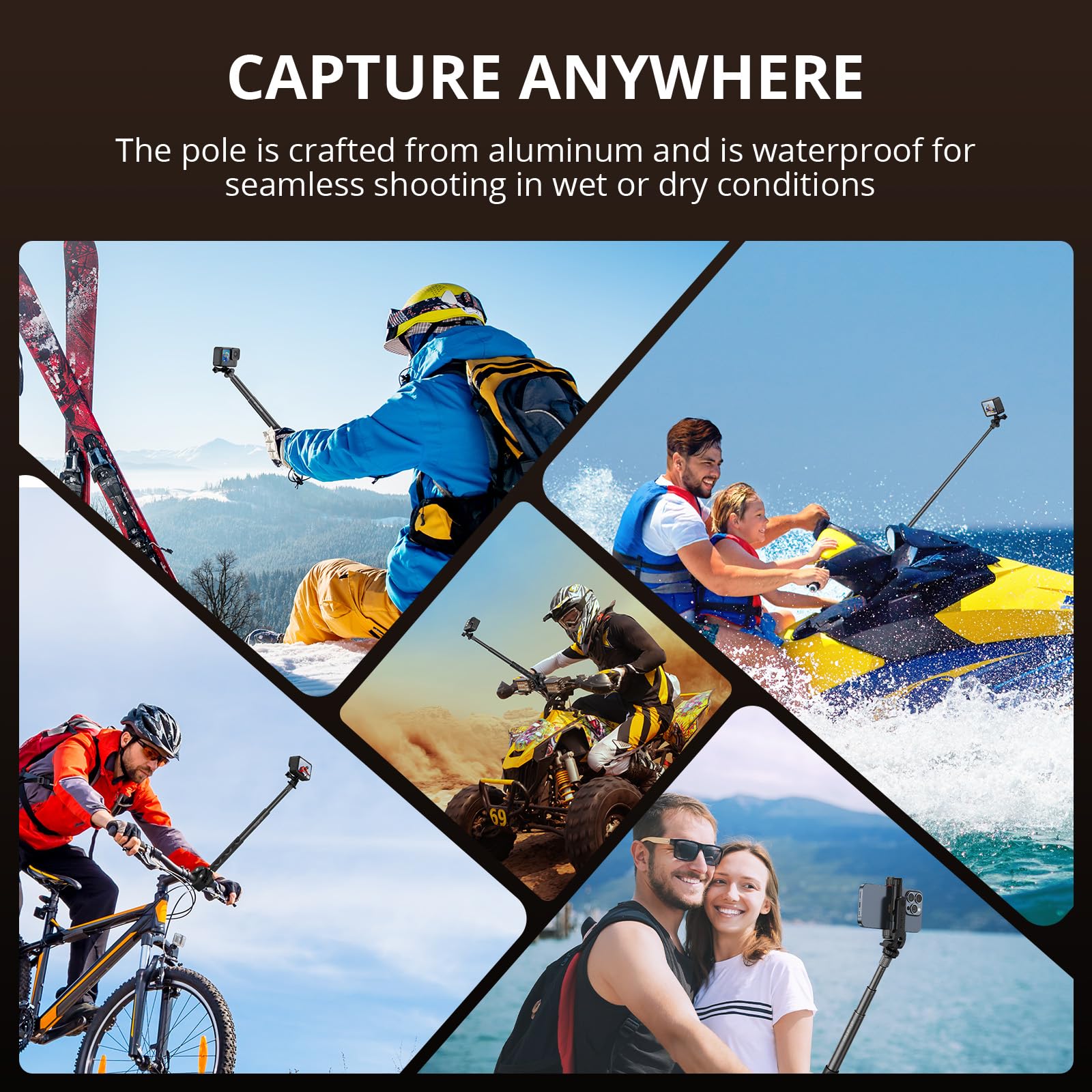 Atumtek 45" Invisible Selfie Stick, 1/4" Extended Monopod Pole, Solid And Compact Design For Insta360, For Gopro, Dji, Action Camera (Buckle Mount For Gopro And Wrist Strap Included)