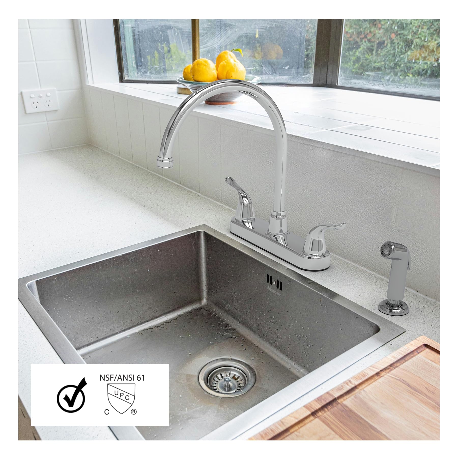 Wmf Rv Kitchen Sink Faucet With Side Spray, Full Swivel High Spout, Double Handle Kitchen Faucet, Chrome, For Mobile Home, Travel Trailer, Camper, Motorhomes, Camping Essentials, Rv Must Haves