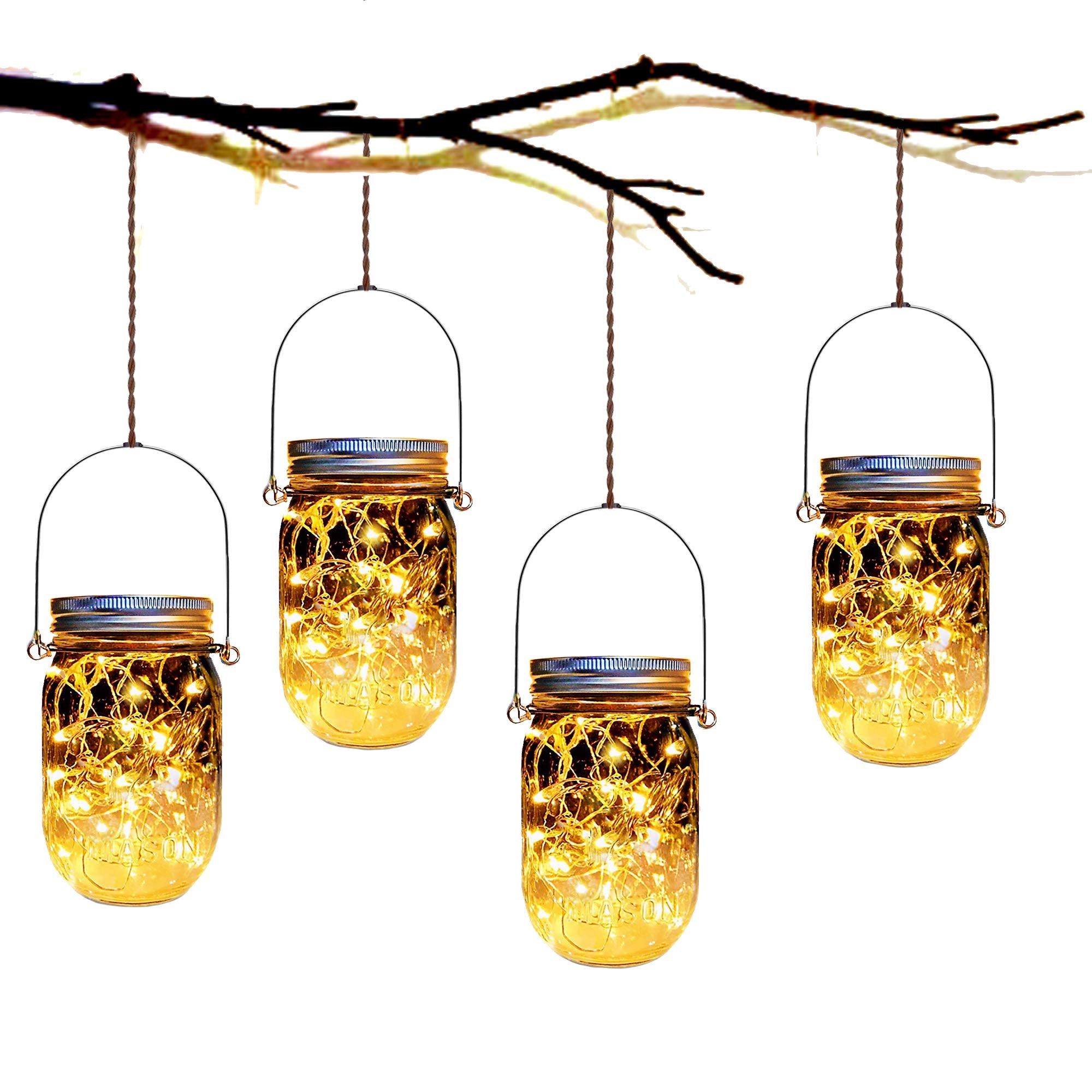 Yitee Solar Fairy Jar Lights,4 Pack 30 Led Mason Jar Decor Firefly Lights,For Outdoor Patio Garden Table Decorations Solar Lantern Mother'S Day Gift(Mason Jars/Hangers Included)