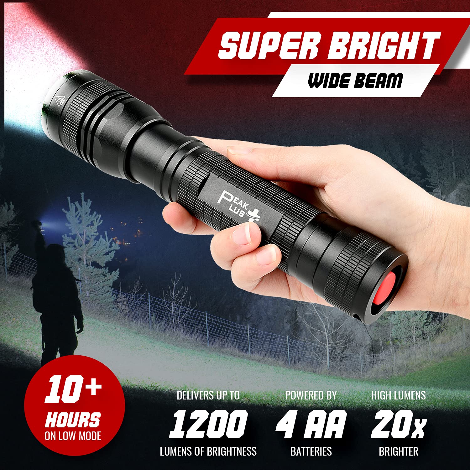 Peakplus High Powered Led Flashlight Lfx2000, Brightest High Lumen Light With 5 Modes, Zoomable And Water Resistant, Best Flashlights For Camping, Dog Walking And Emergency