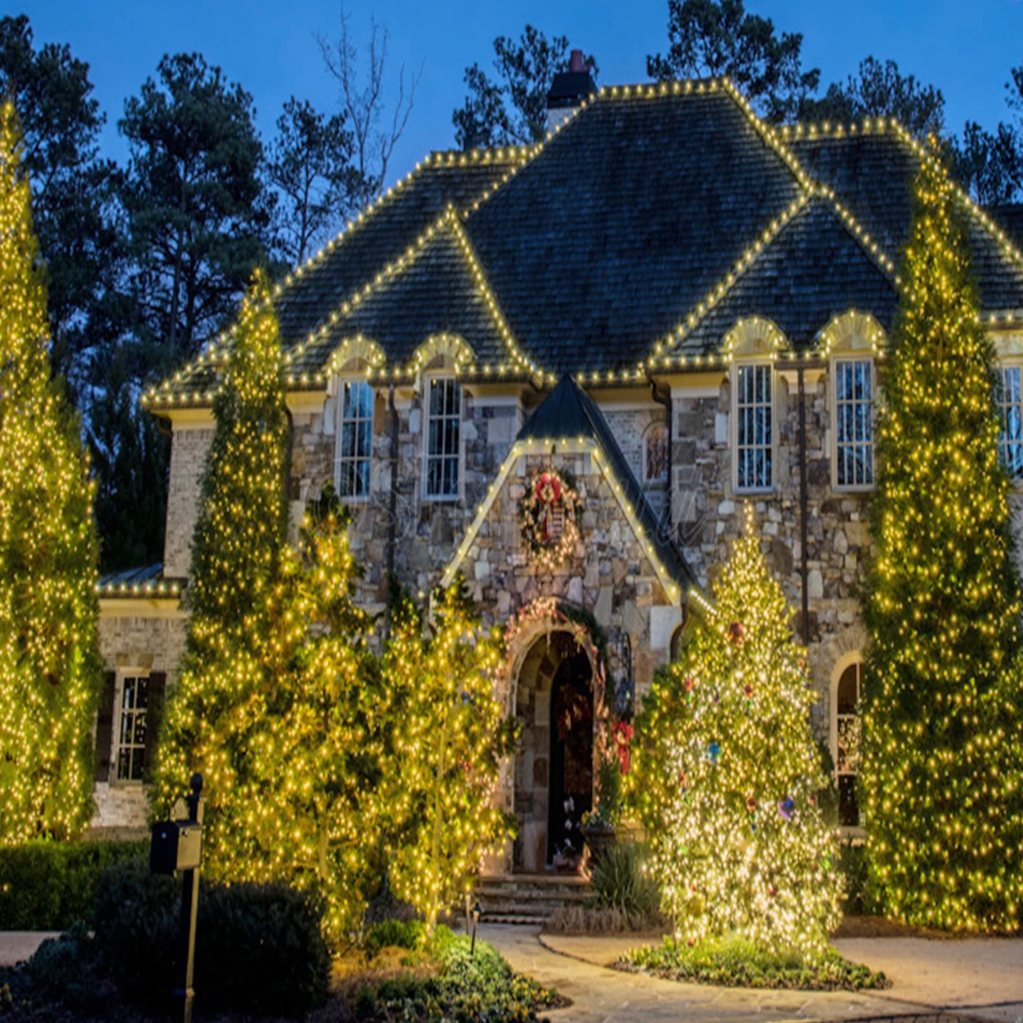 Kemooie 2 Packs Outdoor Solar Christmas Lights, 240 Led 78.7 Ft Waterproof Warm White Solar String Lights 8 Twinkle Modes For Xmas, Patio, Tree, Garden, Wedding, Party (Warm White)