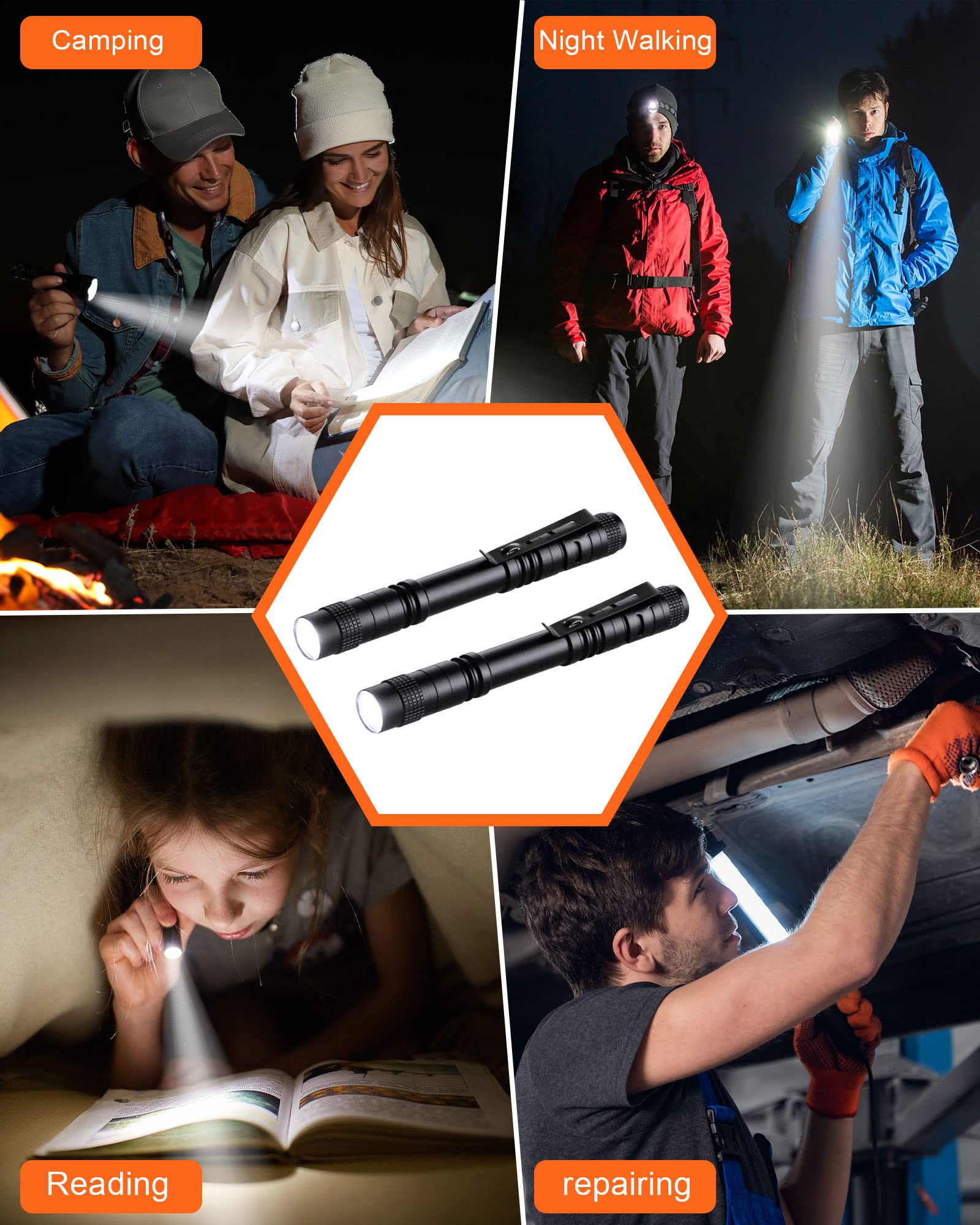 Vinsot 20 Pack Led Pen Lights Bulk Large Pen Light Flashlights Pocket 5.12 Inch Led Torch With Clip Aluminum Waterproof Flashlight For Nurses Hospital Outdoor Camping Emergency Hiking