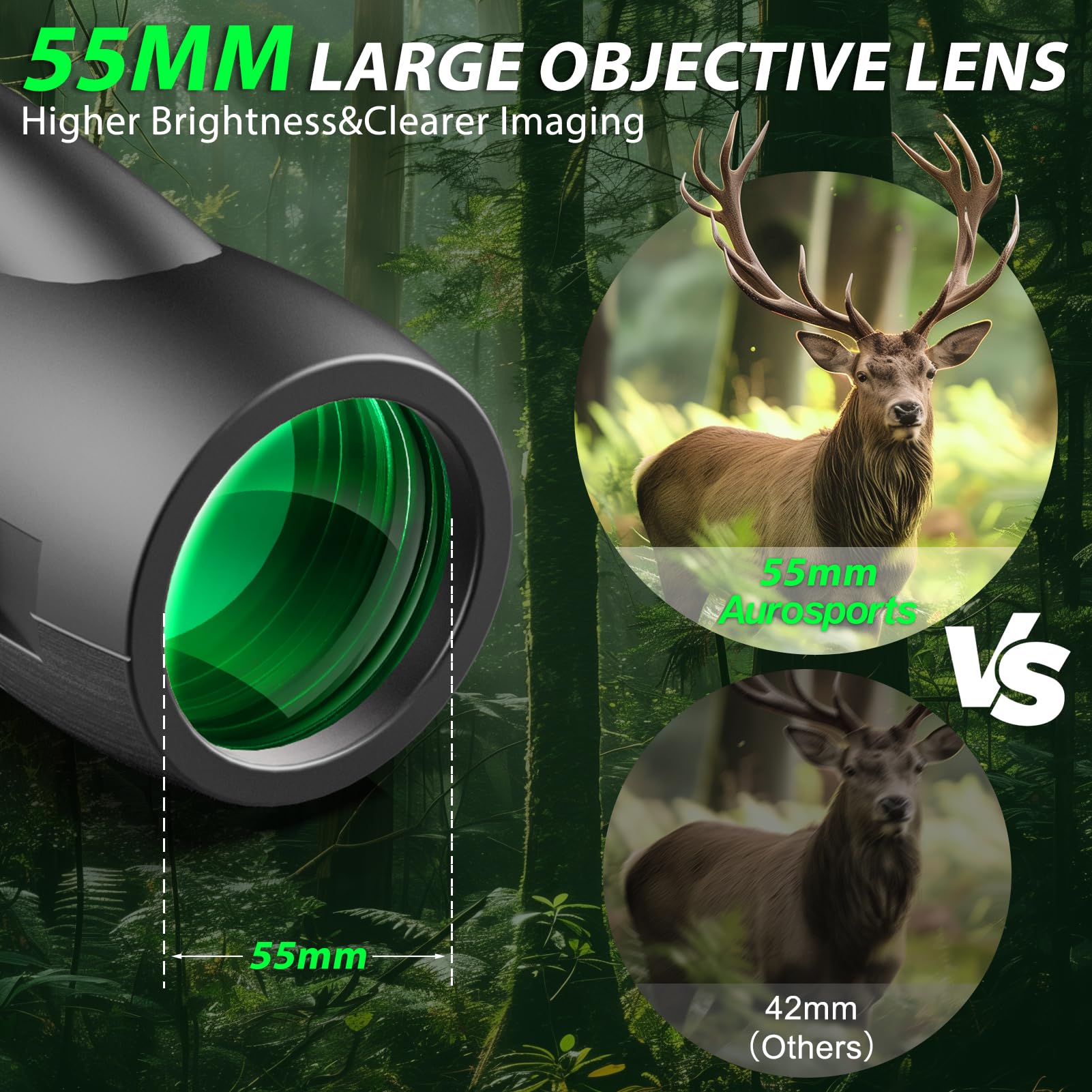 Aurosports 12X55 Monocular For Adults High Power - Compact Portable Monoculars For Bird Watching - Hd Monoculars With Smartphone Adapter Tripod Camera For Hunting Hiking Camping Wildlife