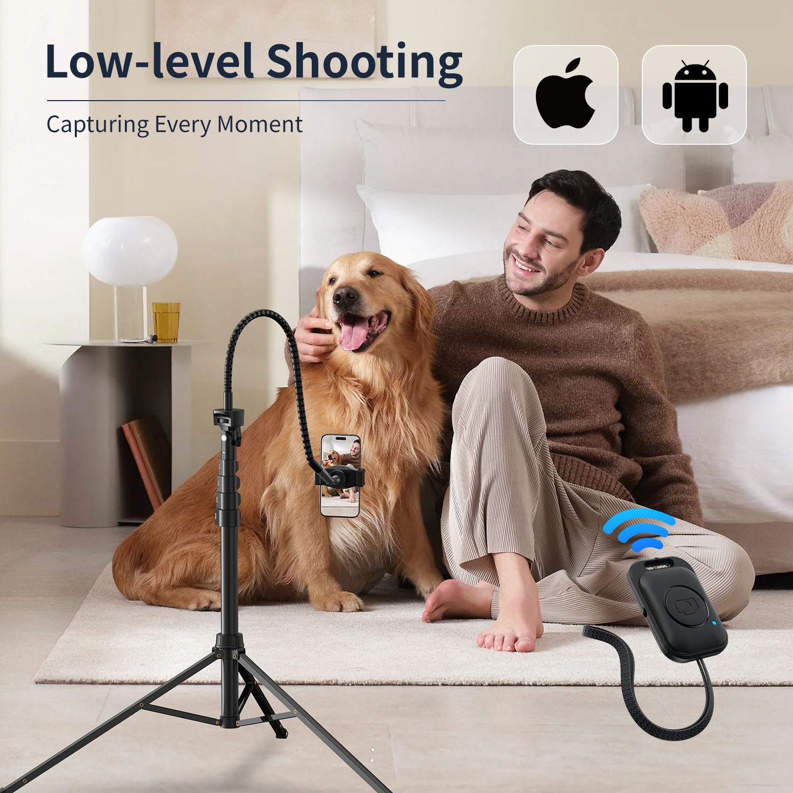 Vimose Tall Phone Tripod, 86" Flexible Phone Stand With 15" Gooseneck And Remote, Overhead Tripod For Iphone, Heavy Duty Stable Stand & Selfie Stick For Recording, Live Streaming, Cooking, Vlogging, Fitness