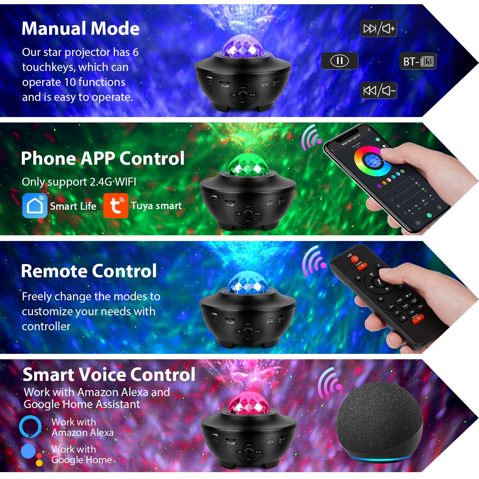 Zamoo Star Projector, Galaxy Projector For Bedroom, Led Night Light Projector With Bluetooth Speaker, Timer, Remote Control,  For Kids, Adults, Christmas, Birthday