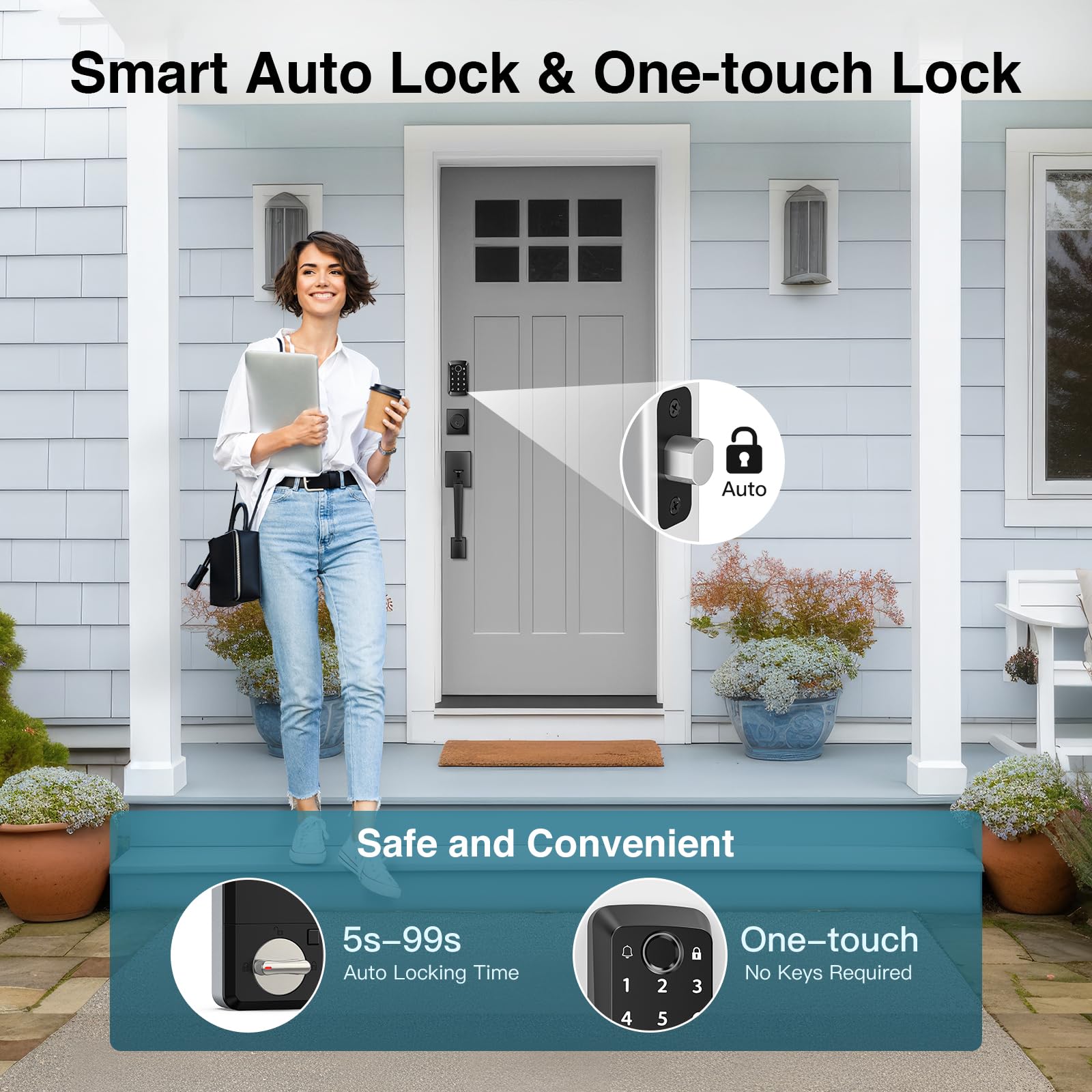 Calzibeno Keyless Entry Door Lock With Doorbell, Fingerprint Smart Locks For Front Door, Electronic Keypad Deadbolt With Built-In Wi-Fi App Control, Auto Lock-Control, 915Mhz Connection, Matte Black