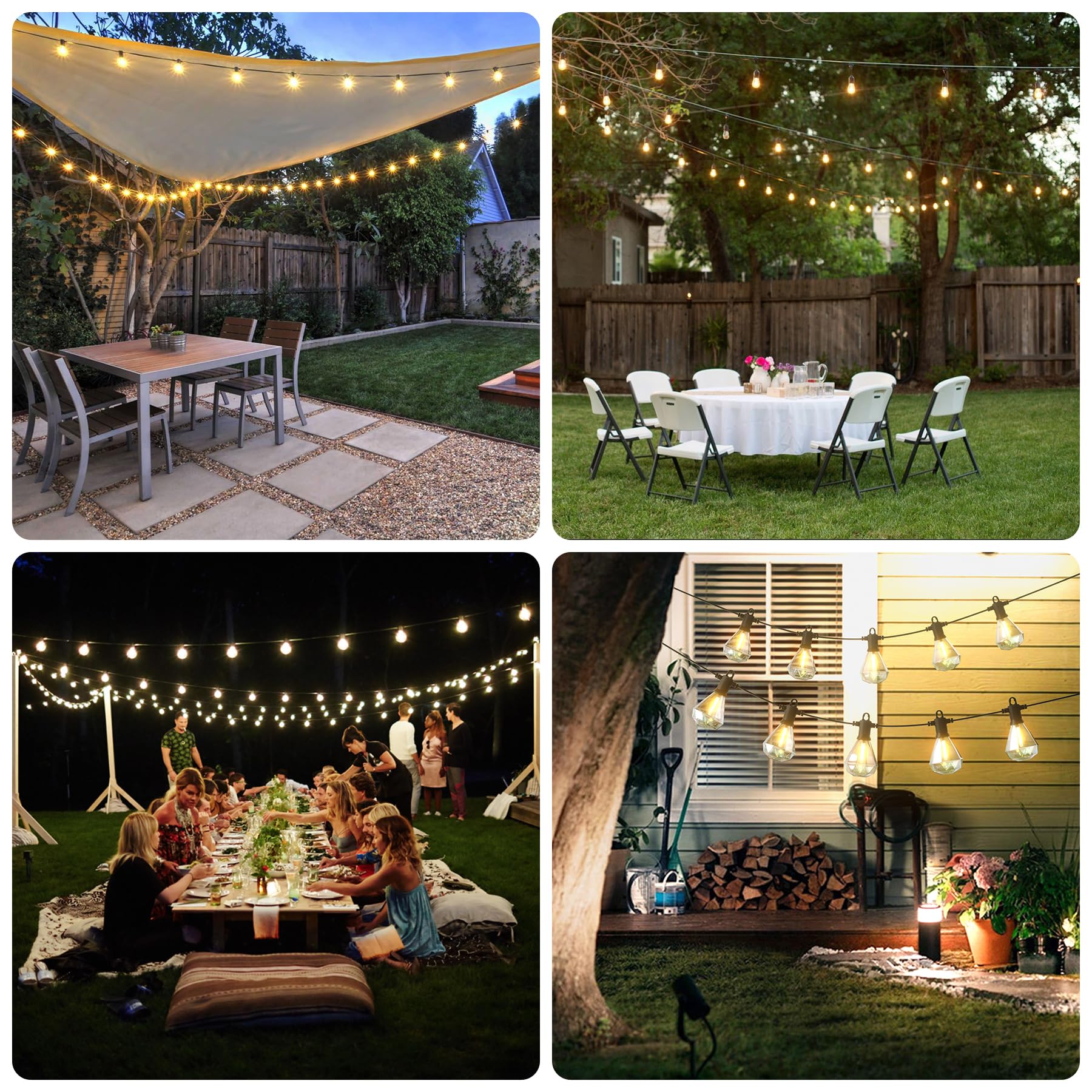 Zuske 50Ft Outdoor String Lights Led Patio Lights String With 25Pcs Shatterproof Diamond Bulbs Ip65 Waterproof Heavy Duty Led Porch String Lights For Outside Porch Yard Garden Party Bistro