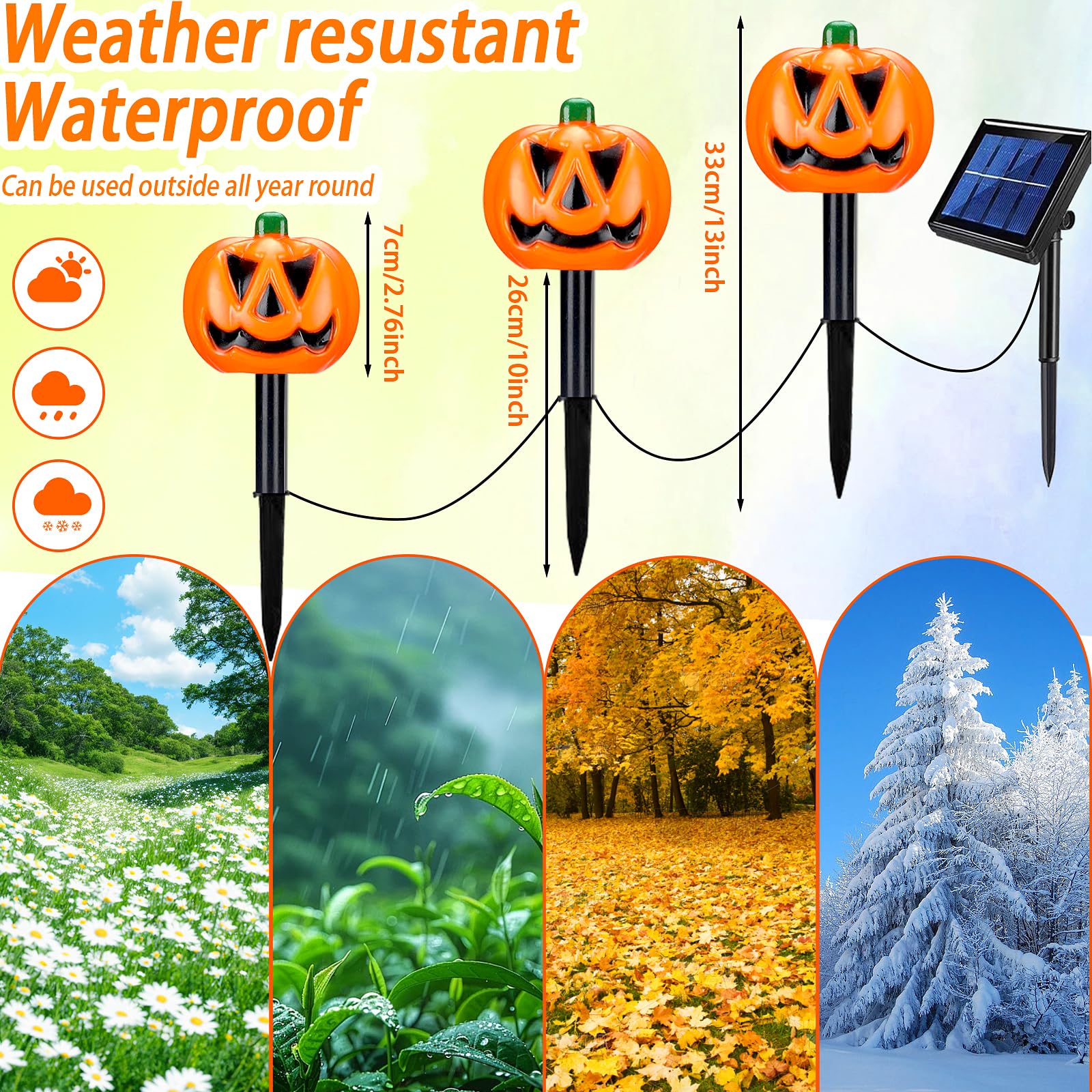 Noonimum Halloween Pumpkin Pathway Lights - 5 Pack Solar Outdoor Decor