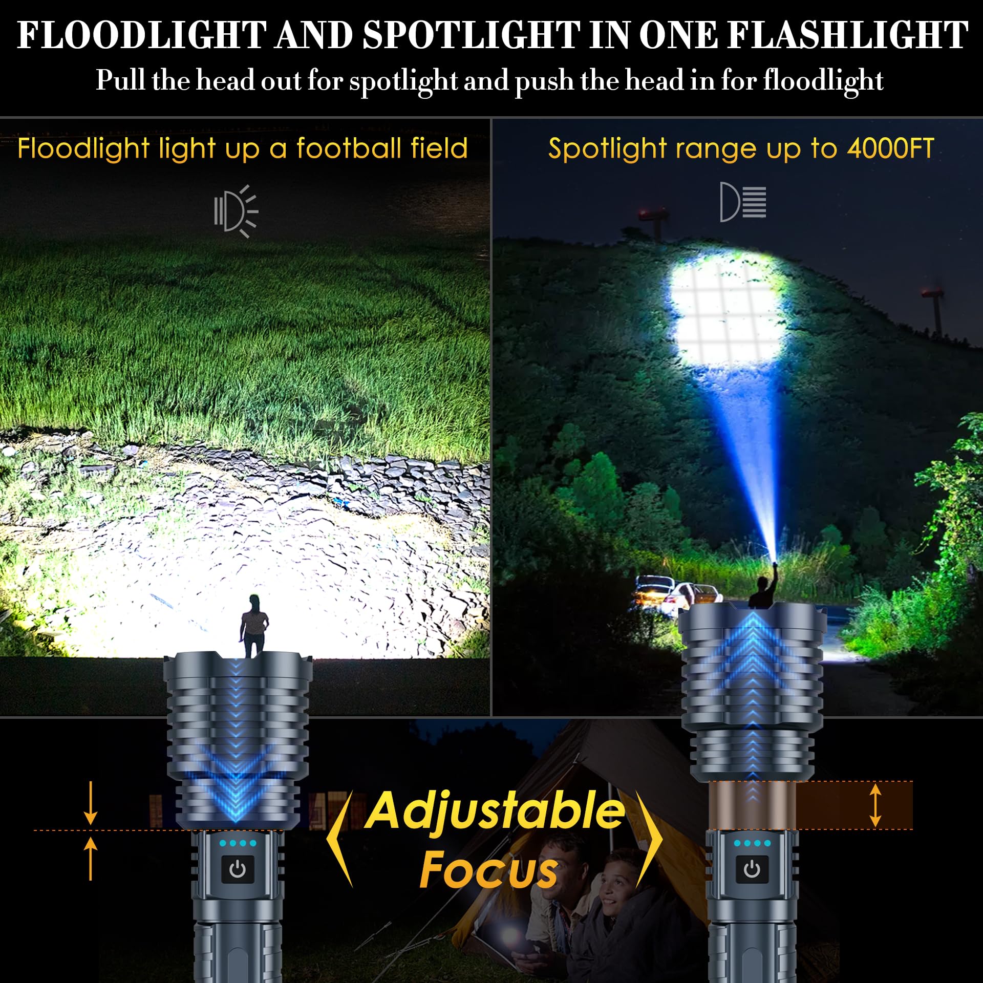 Weoxi Super Bright Rechargeable Flashlights 2400000 High Lumen, Powerful Led Flashlight, Ipx7 Waterproof Floodlight & Spotlight Flashlight 2-In-1 W/5 Modes For Camping, Emergency, Search & Rescue