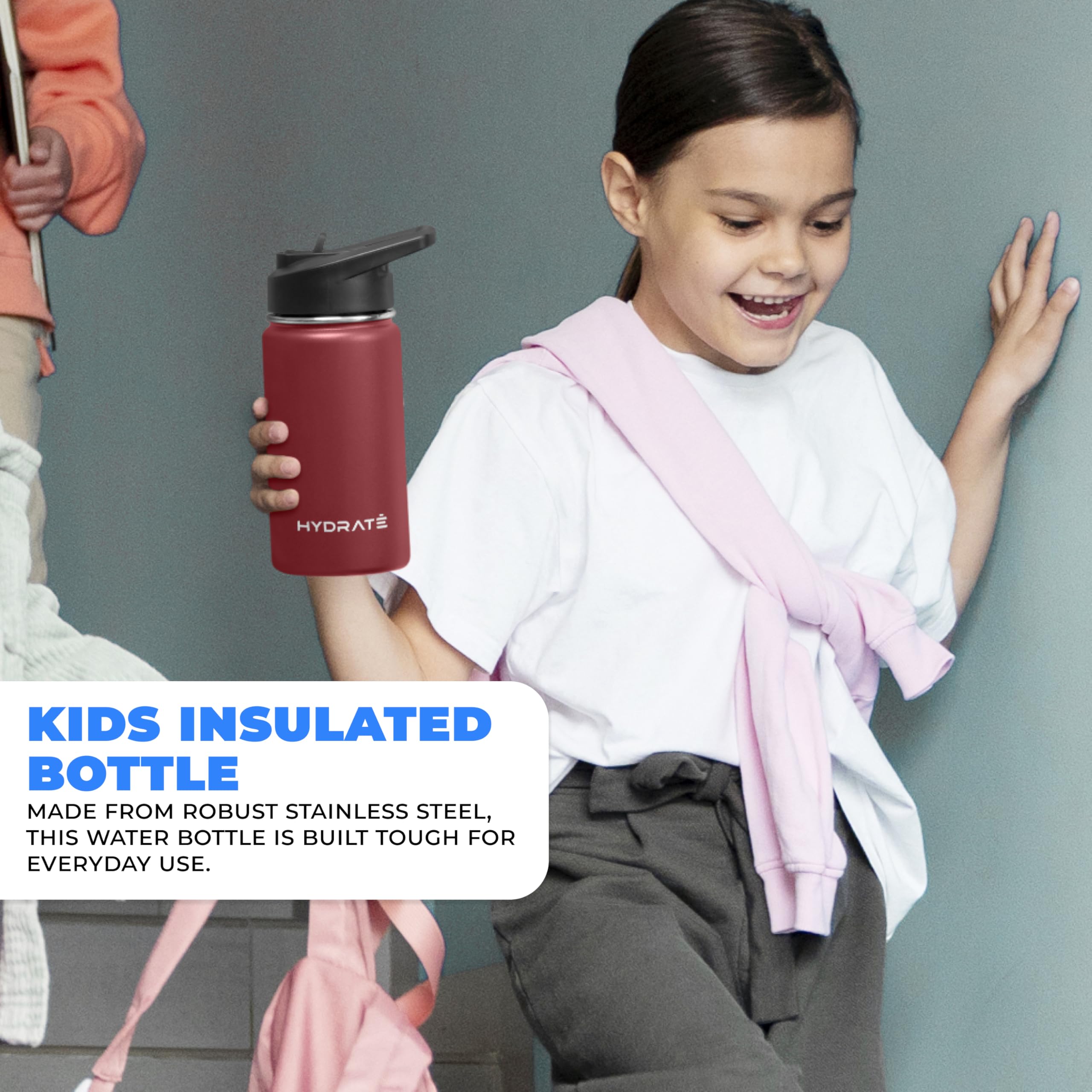 Hydrate Kids Stainless Water Bottle - Small Insulated Water Bottle For Kids - Spill Proof Lid