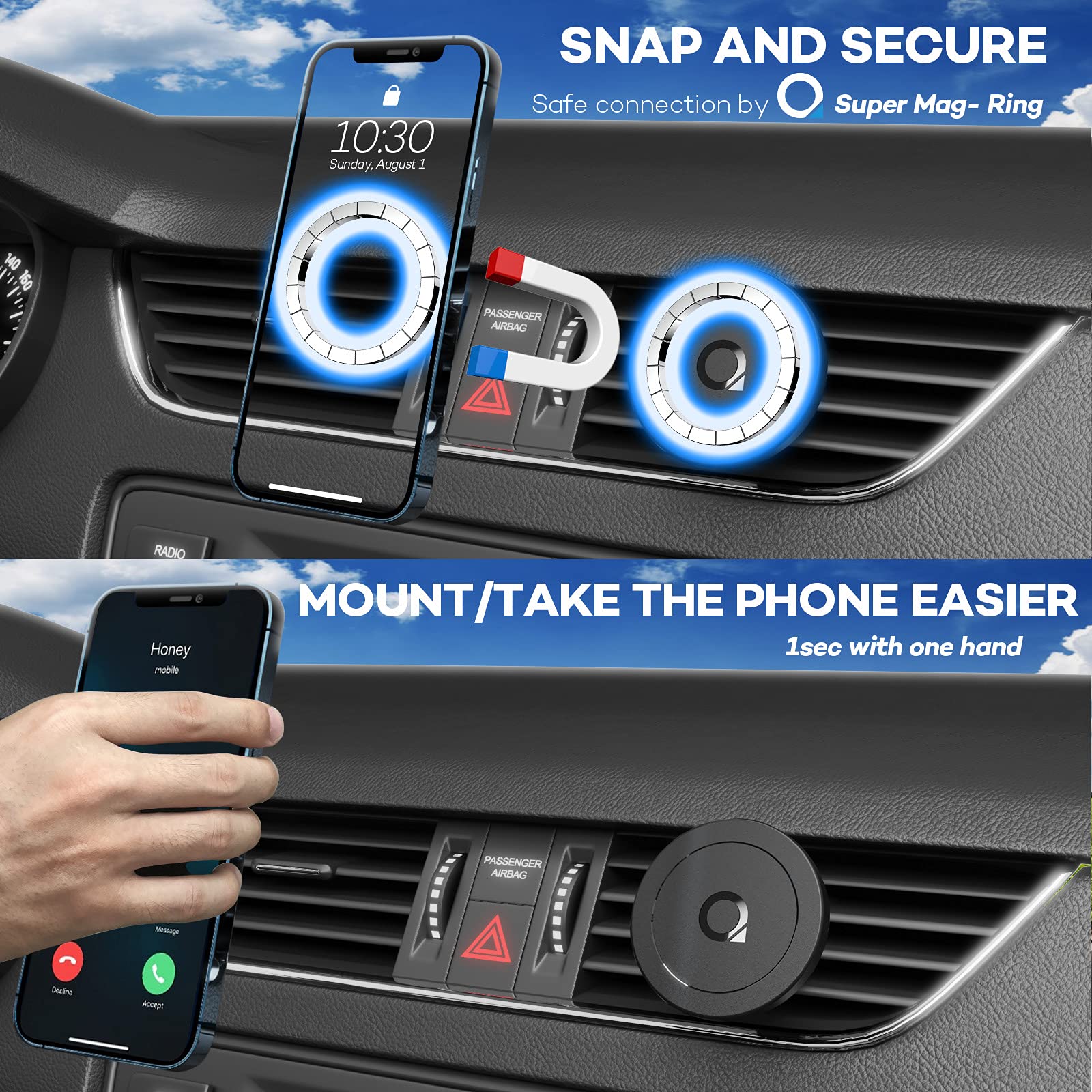 Quarble Air Vent Car Mount Holder Compatible With 14 13 12/Pro/Pro Max/Mini And Magsafe Case 360° Adjustable No Metal Plate Needed