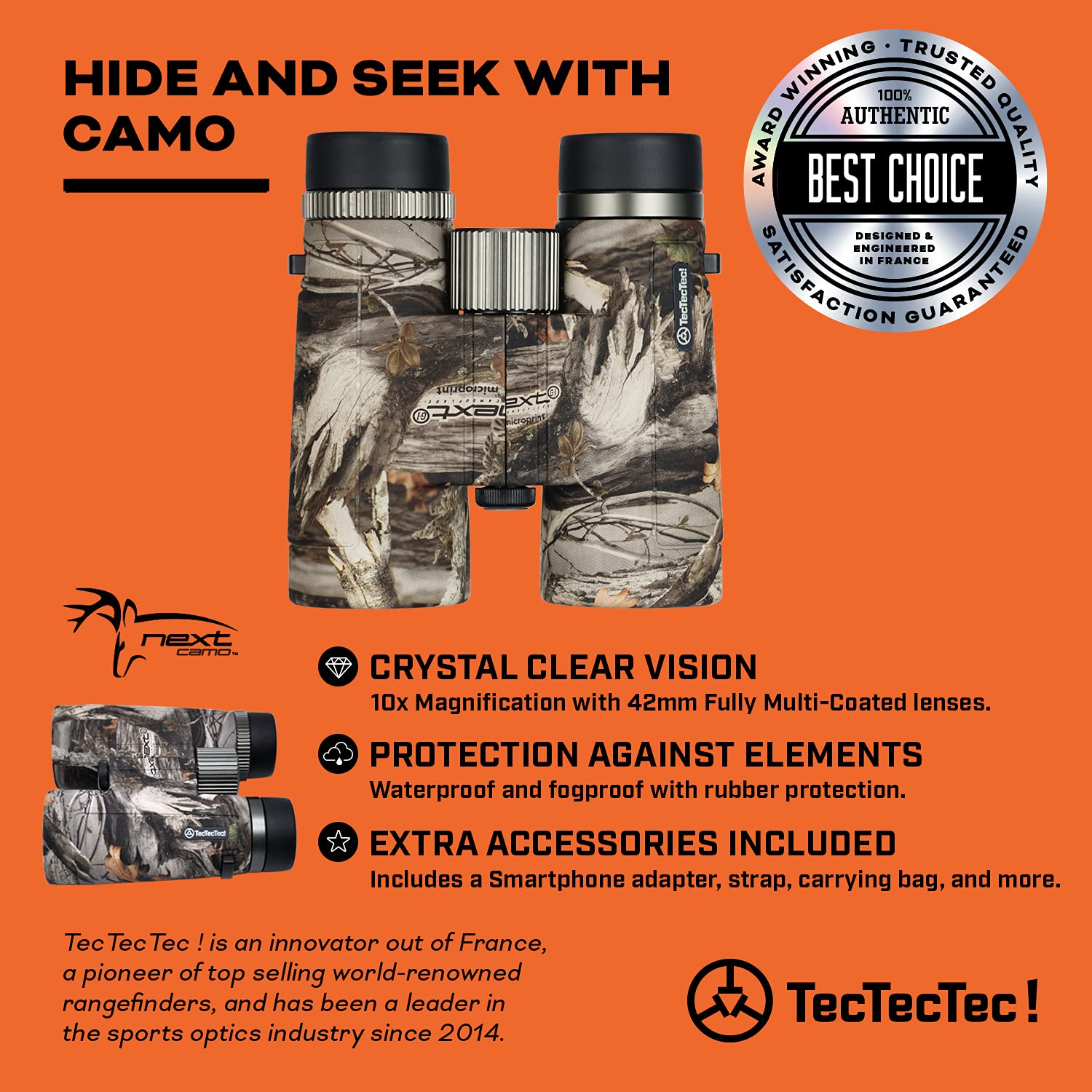 Tectectec Bpro Wild 10X42 Ed Hunting Binoculars Outdoors Bird Watching Hd Professional Binoculars With Phone Mount Strap Carrying Bag For Travel Sports, And Wildlife Scenery - Camo
