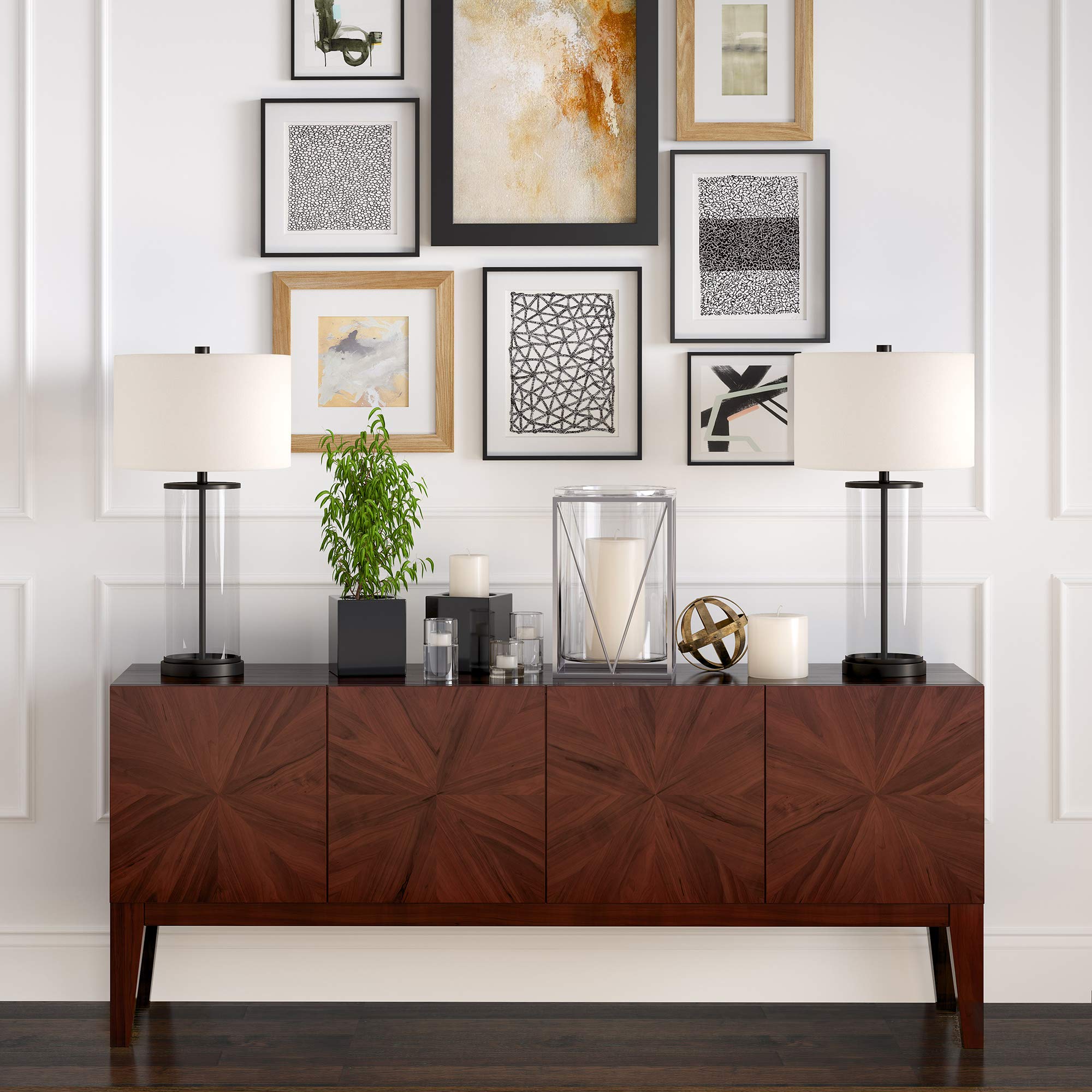 Henn&Hart 28" Tall Table Lamp With Fabric Shade In Blackened Bronze/White, Lamp, Desk Lamp For Home Or Office