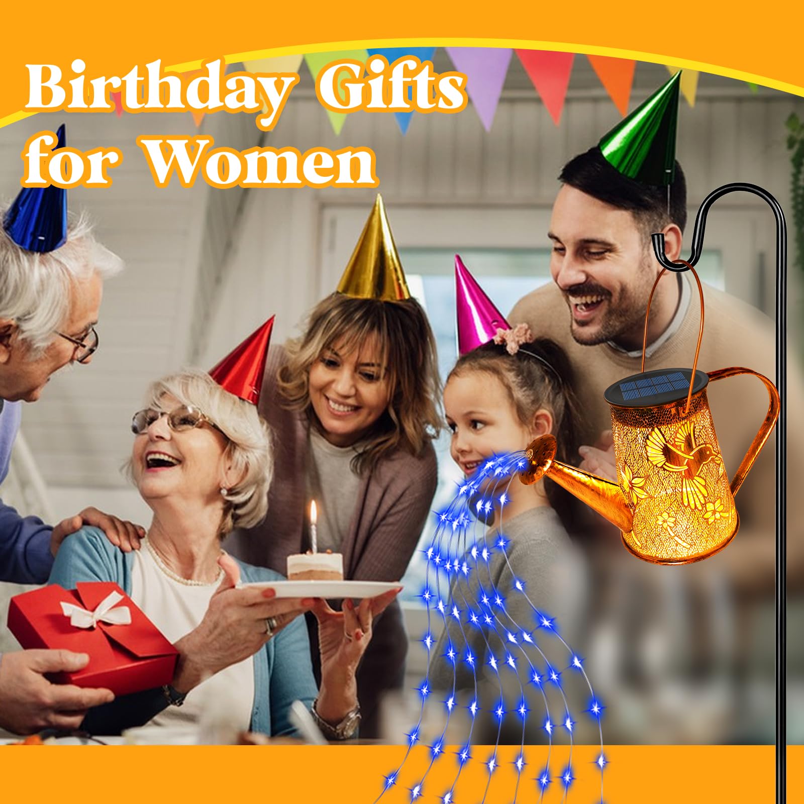 Yjfwal Solar Watering Can Lights, Hummingbird Christmas For Women Mom Grandma Birthday, Waterproof Outdoor Garden Decor Large Hanging Solar Lanterns Garden Lights For Patio Porch Yard Flowerbed Pathway