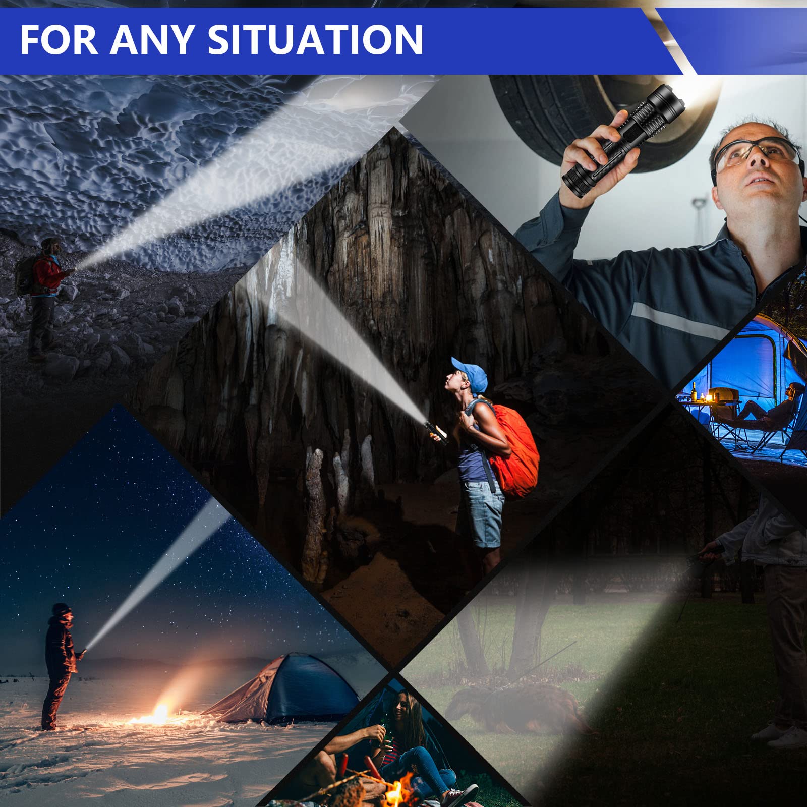 Esgofo Flashlights High Lumens Rechargeable, 1000000 Lumens Super Bright Handheld Led Flash Light,Powerful Emergency Linternas, Waterproof, Long Lasting, For Hiking Camping