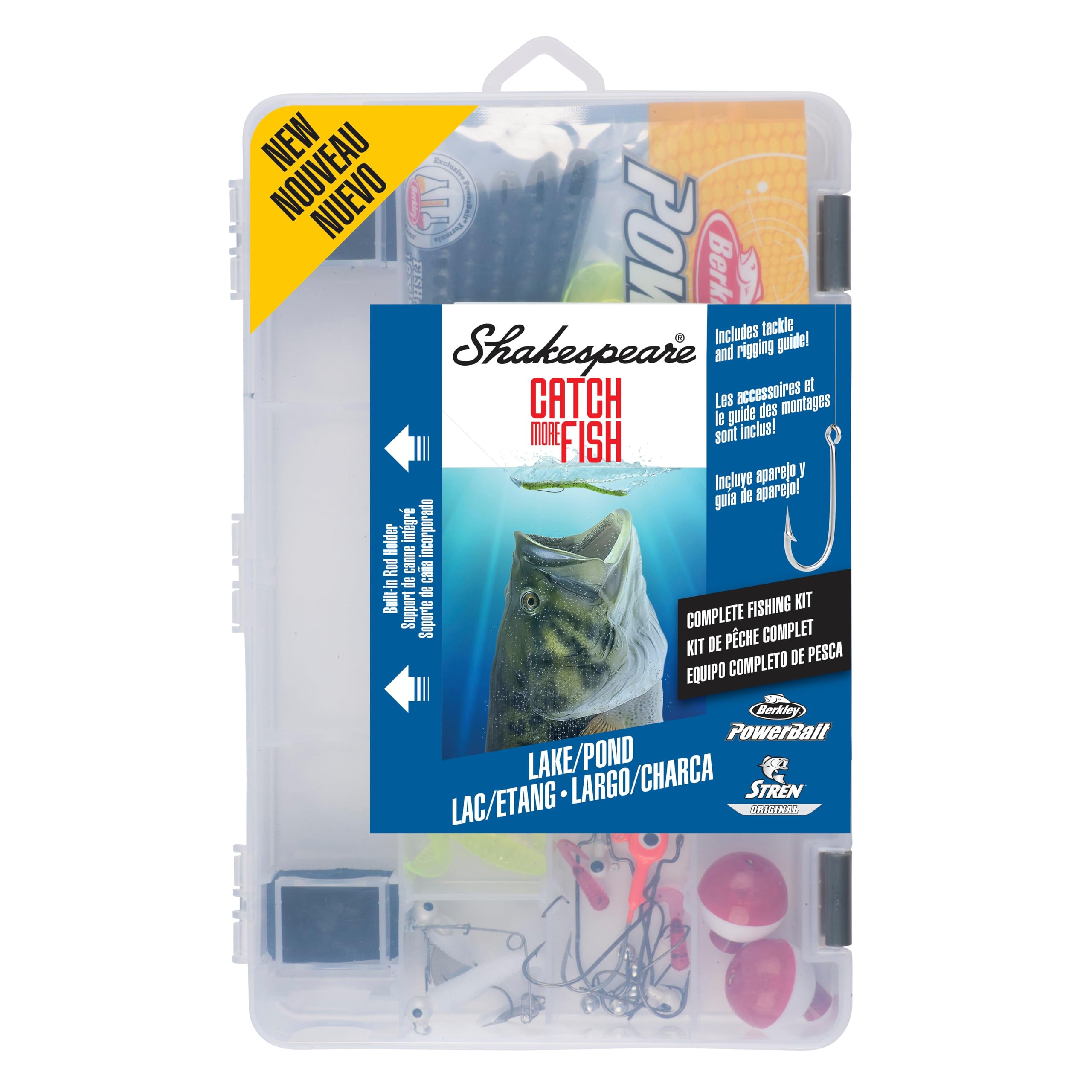 Shakespeare Catch More Fish Lake And Pond Spinning Fishing Combo, Includes Fishing Rod & Reel, Berkley Fishing Baits, Live Bait Tackle, Pre-Spooled With 6Lb Stren Line