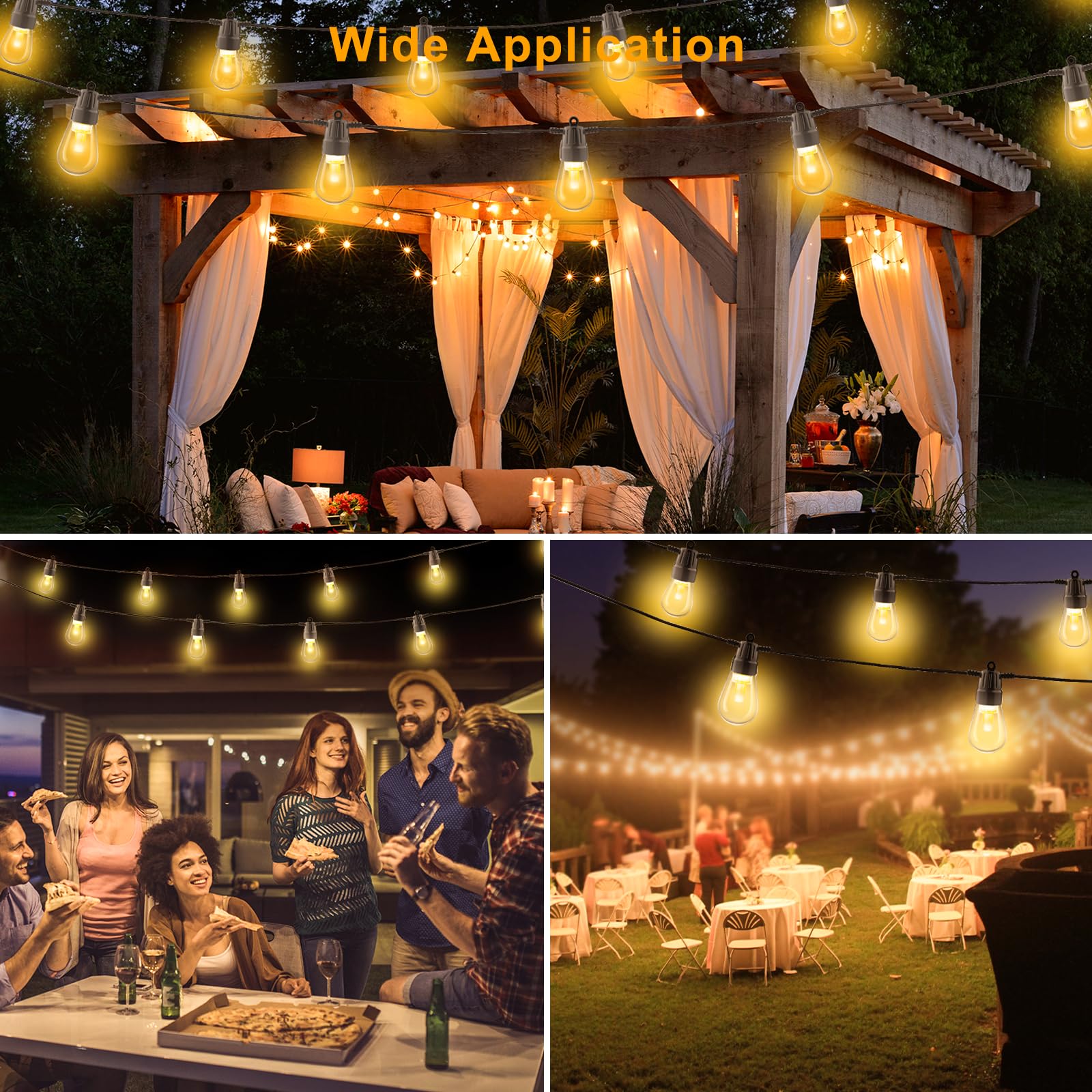 Ysj Solar String Lights Outdoor Waterproof,49Ft 20 Bulb Solar Outdoor String Lights,Solar Powered Outdoor String Lights With Usb-C Port And Remote Control,Camping Decoration Garden (Black)