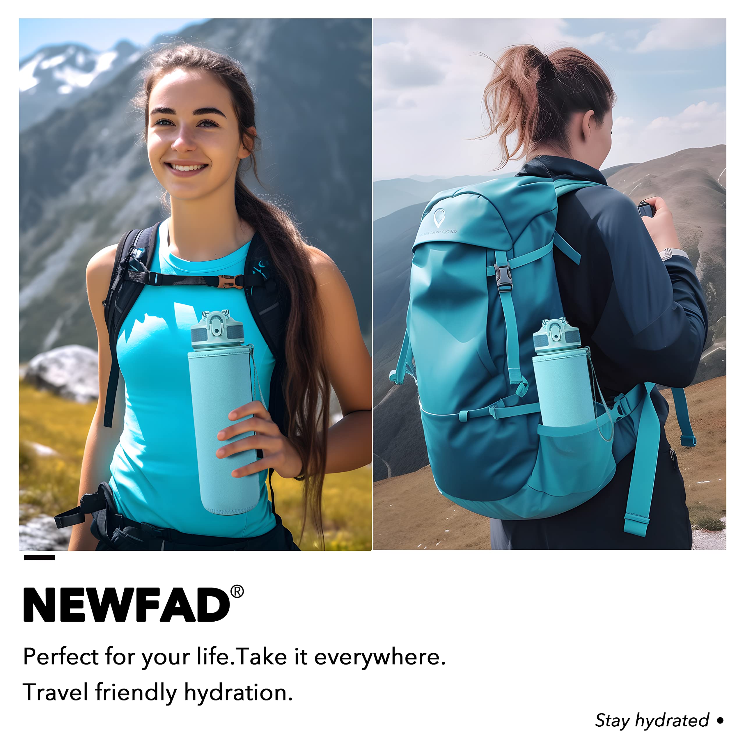 Water Bottle With Straw, Motivational 32 Oz Water Bottles With Time Marker & No Sweat Sleeve