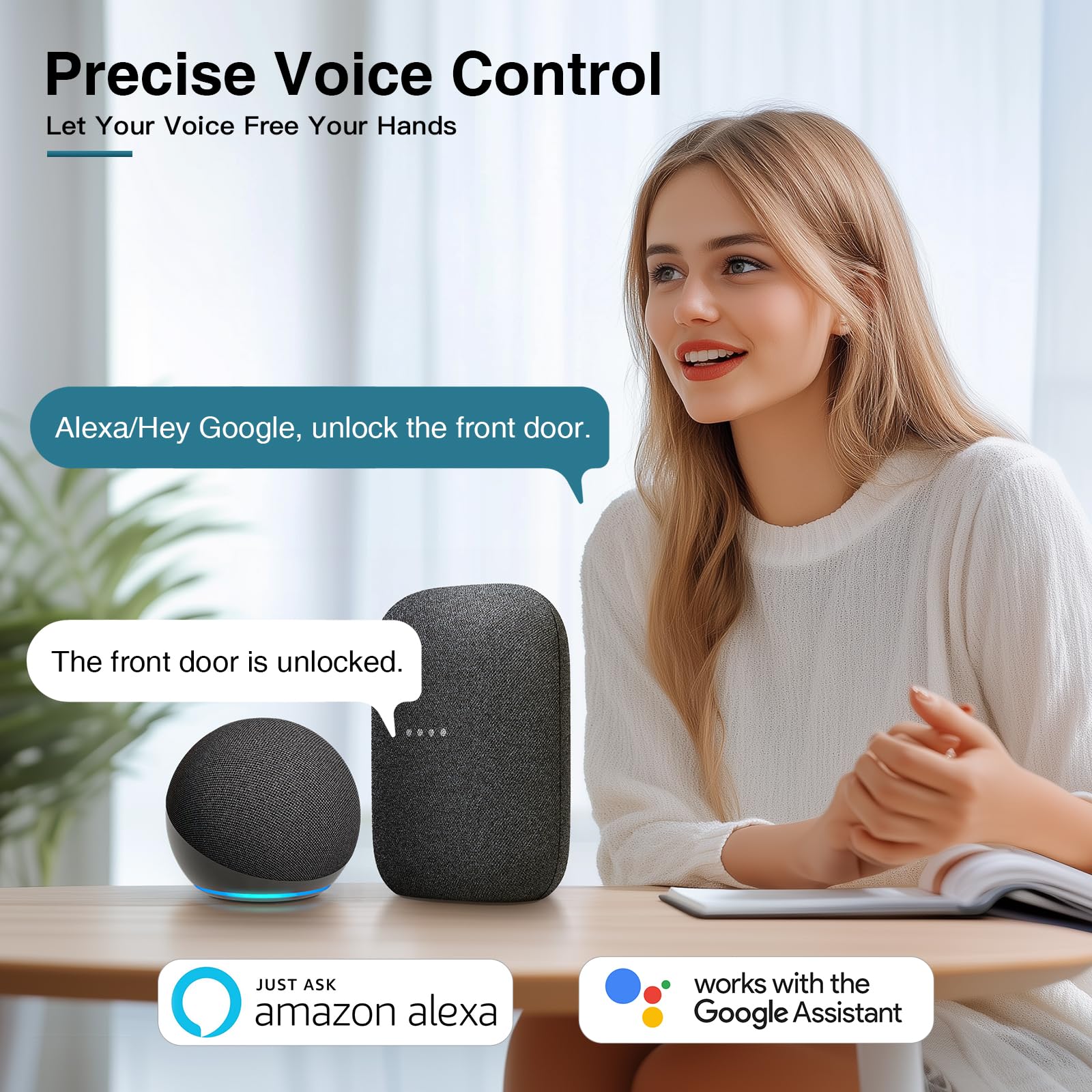 Calzibeno Smart Lock With Voice Control, Keyless Entry Door Locks For Front Door, Built-In Bluetooth, Electronic Lock Fits Your Existing Deadbolt (With Wi-Fi Gateway)