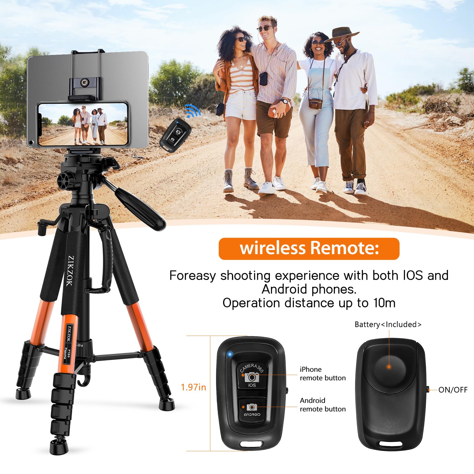 Zikzok 75Inch Camera Tripod For Ipad Iphone, Heavy Duty Aluminum Tripod With 360° Panoramic Ball Head,Compatible With Canon/Nikon/Sony Dslrs (Load 15 Lbs For Travel/Live Streaming/Macro Shooting)