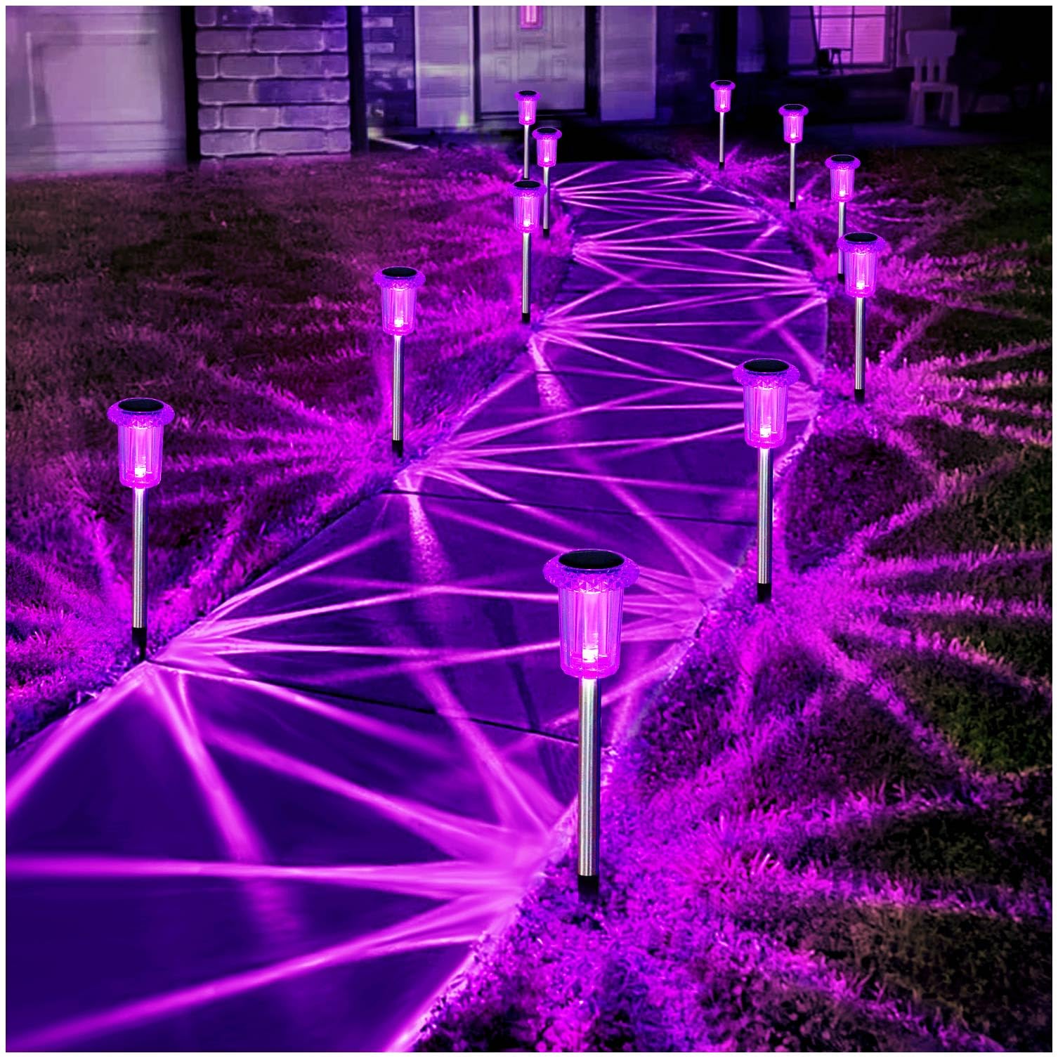 Gorrzai Solar Lights Outdoor 15 Pack Solar Pathway Lights Outdoor Halloween Decorations Waterproof Yard Lighting For Driveway Garden Walkway Path Landscape Lawn (Purple)