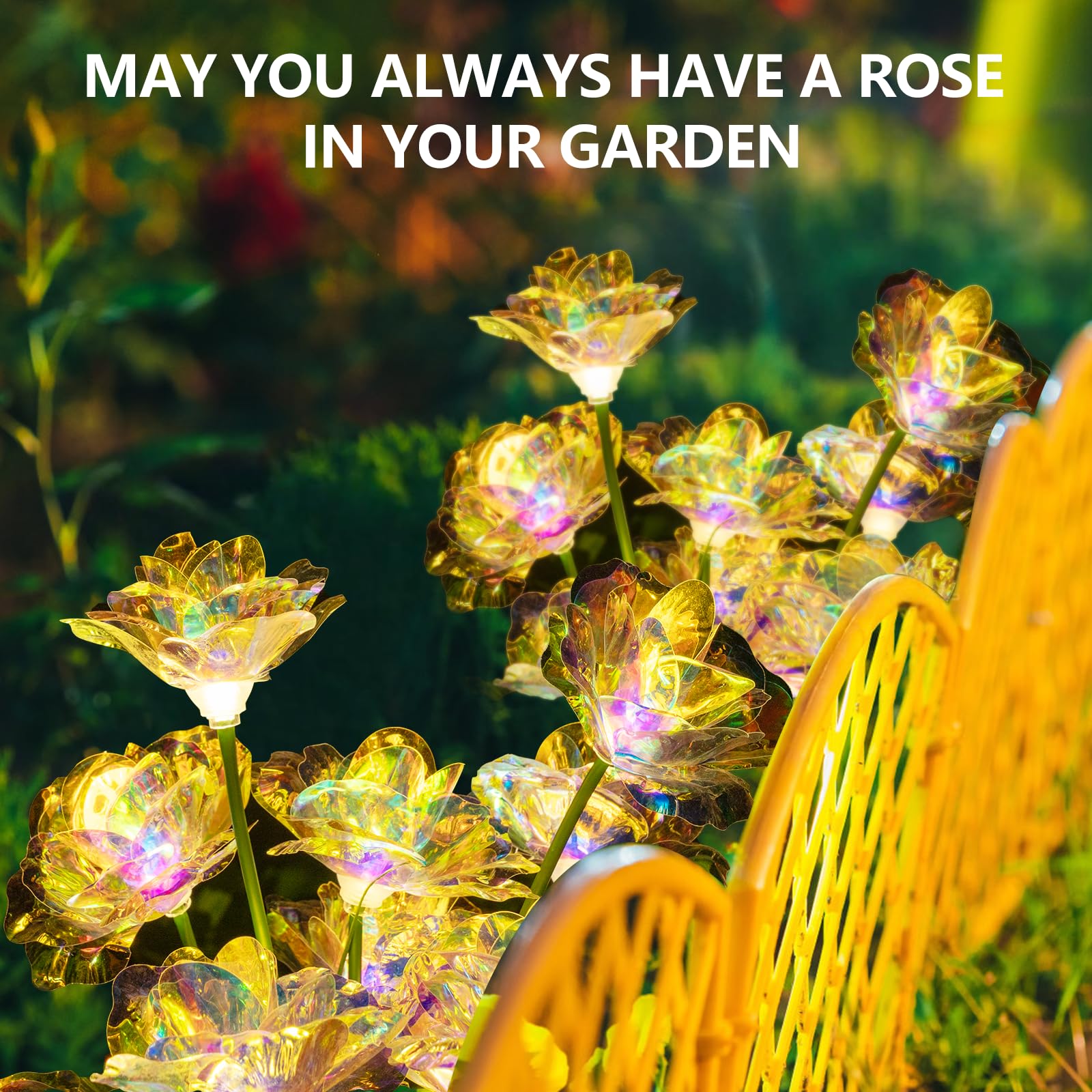 Flumy Solar Lights For Outside Gardening Supplies,Cemetery Decoration,Garden Decoration,Christmas Decoration,Solar Lights Outdoor Waterproof Rose Flowers 8-Head Garden Lights 2 Pack
