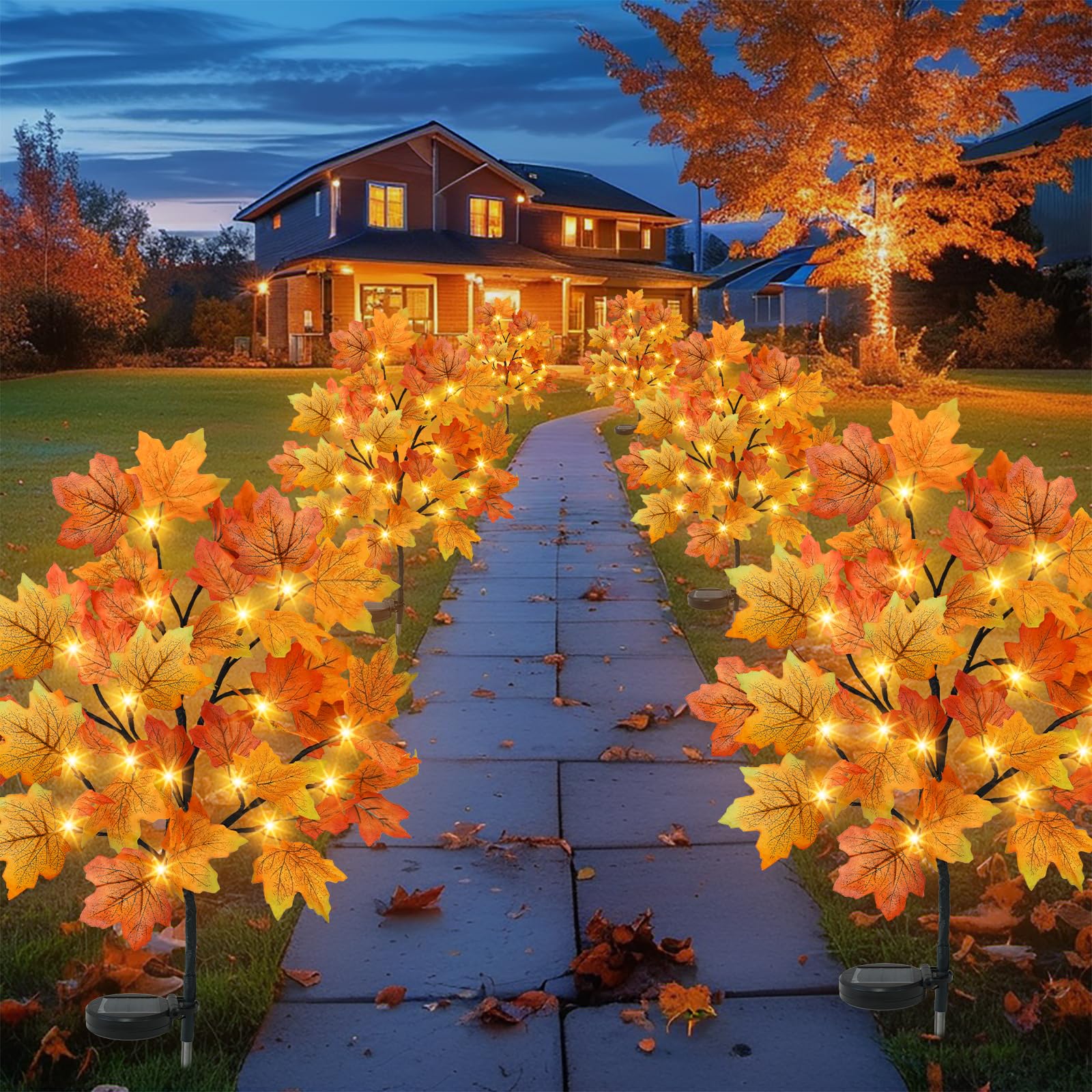 Ruidazon 8 Pack Solar Fall Lights Outdoor Fall Maple Solar Stake Lights 160 Led Waterproof Fall Pathway Lights For Outside Garden Yard Autumn Thanksgiving Fall Decor