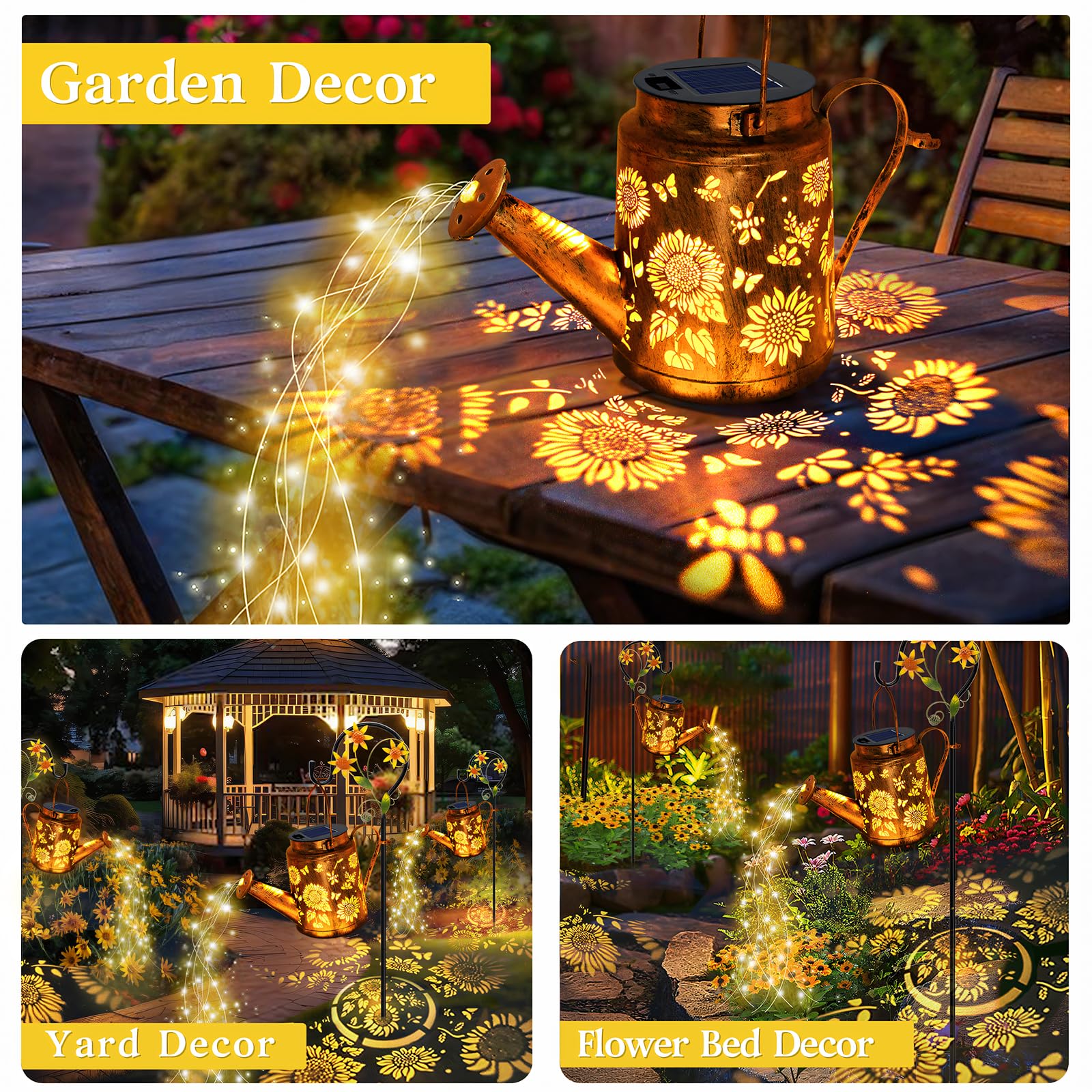 Yulloyello Solar Watering Can With Lights, Outdoor Garden Decor Sunflower Solar Garden Lights For Outdoor Pathway Yard Lawn Patio Party, Waterproof Gardening Decorations For Mom Grandma Women Birthday