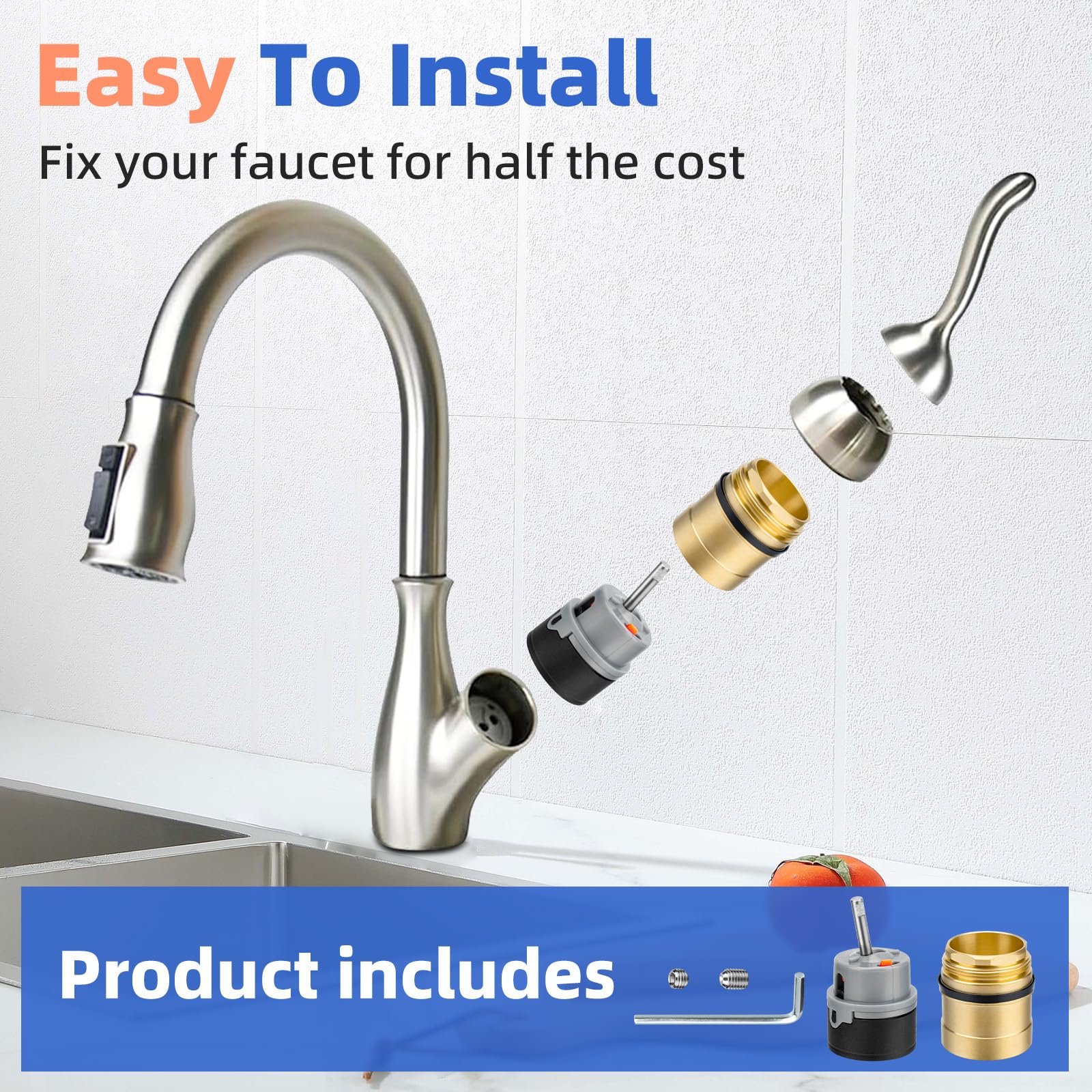 Apopip Rp50587 Cartridge Valve Replacement For Delta Single-Handle Kitchen And Lavatory Faucets, Fit For Diamond Seal Technology Models With 36 Mm Motion. Comes With Rp51503 Bonnet Nut