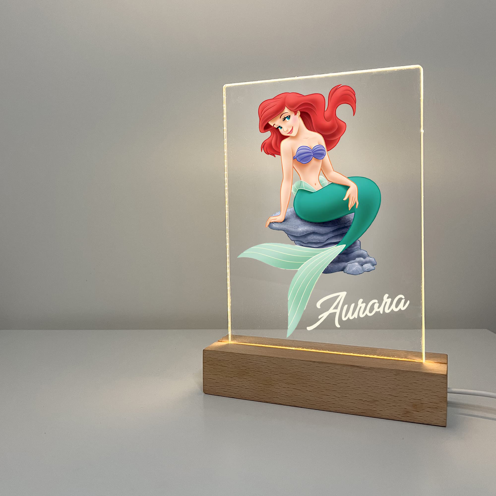 Mirror Mania Mermaid Under The Sea Premium Wood Base Stand Soft Night Light Up Table Desk Lamp Led Princess Sign Personalized With Your Name On It, Girls Room Decor, A Must Have