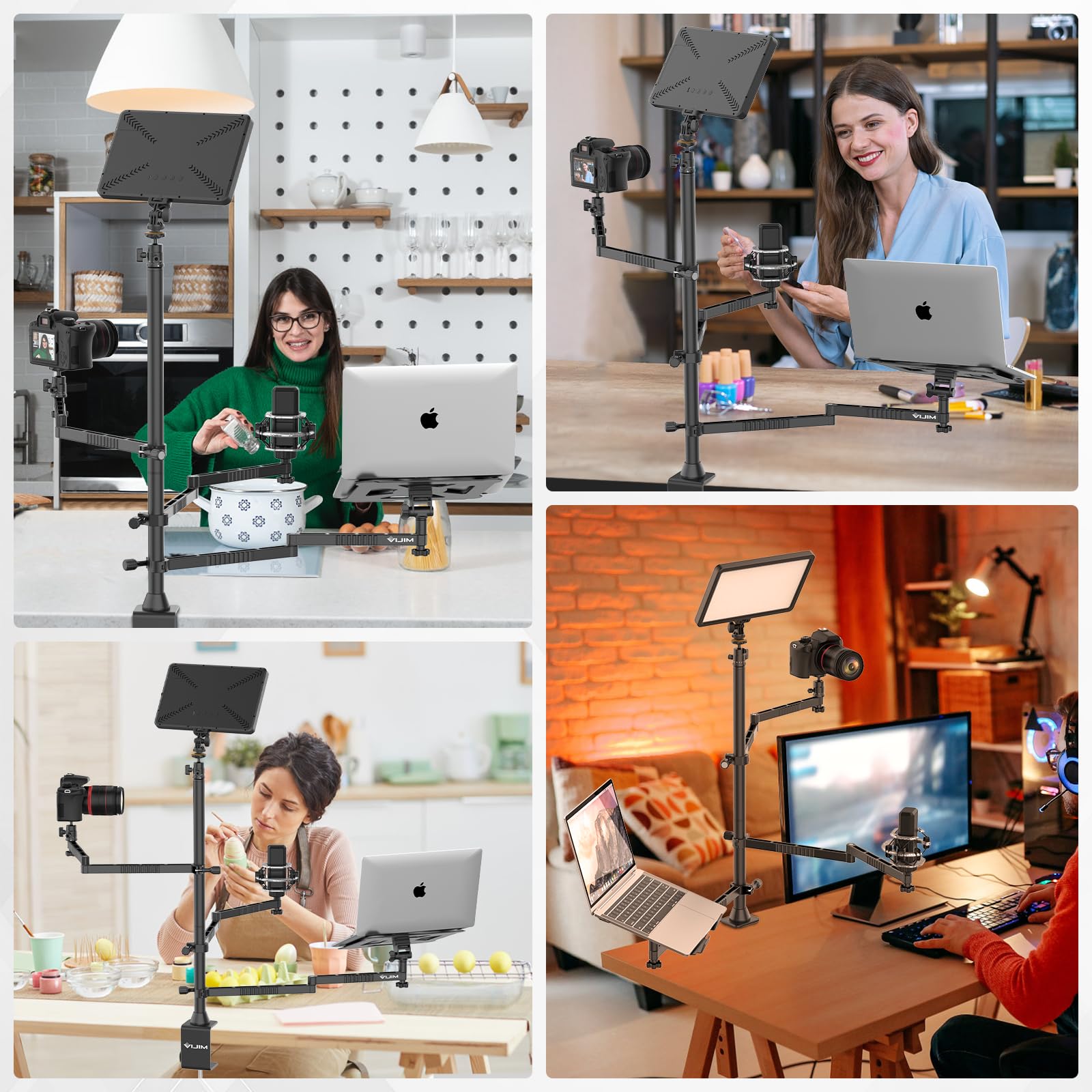 Vijim Ulanzi Broadcast Boom Arm,Ls23 Camera Desk Mount Stand With Flexible Arm,Overhead Camera Mount, Microphone Boom Arm For Blue Yeti Nano, Podcast Kit For Ring Light/Dslr Camera/Webcam/Panel Light