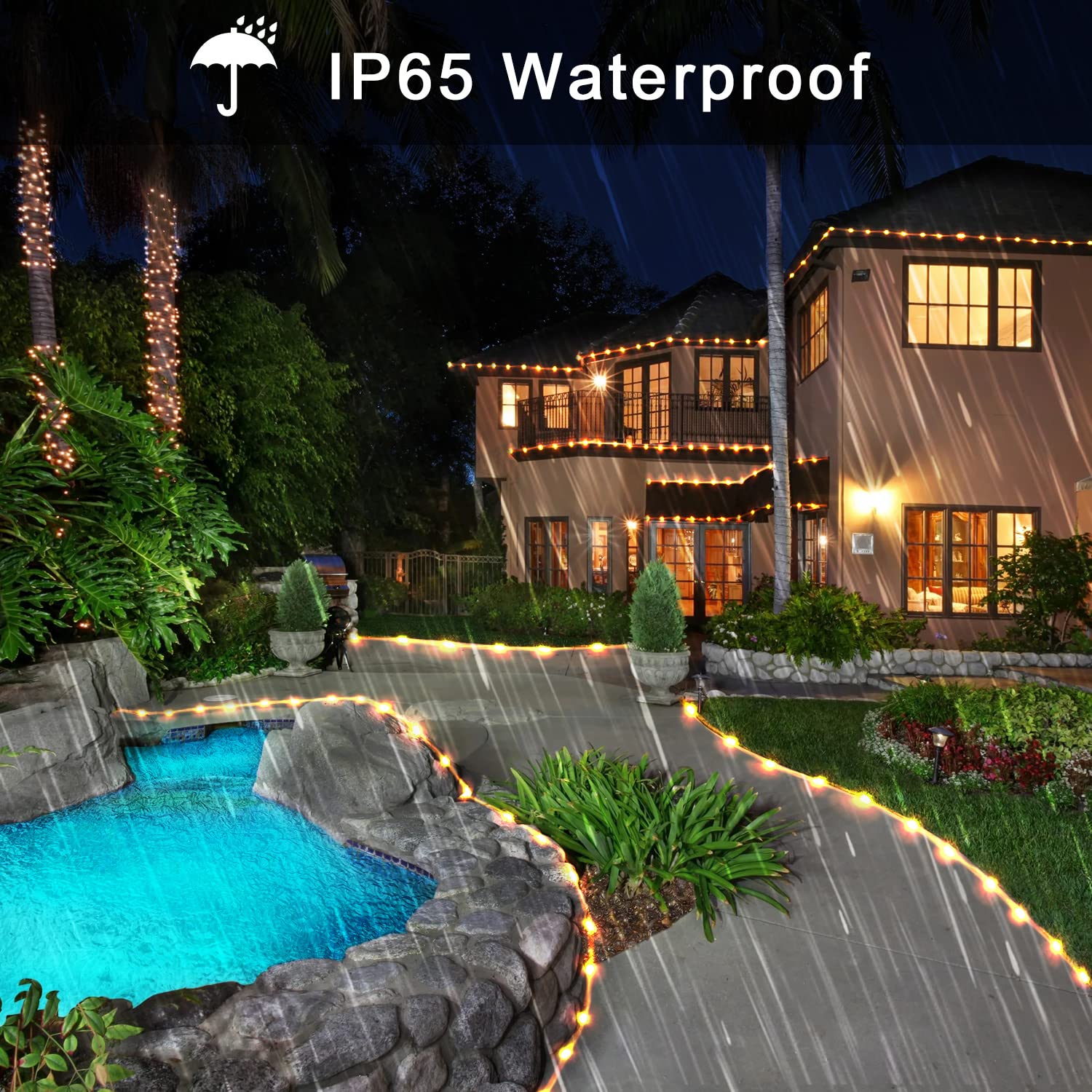 Jmexsuss 200 Led Solar Rope Lights,66Ft 8 Modes Solar Rope Lights Outdoor Waterproof Led Solar Powered Rope Tube For Fence,Gazebo,Yard,Walkway,Path(Warm White)