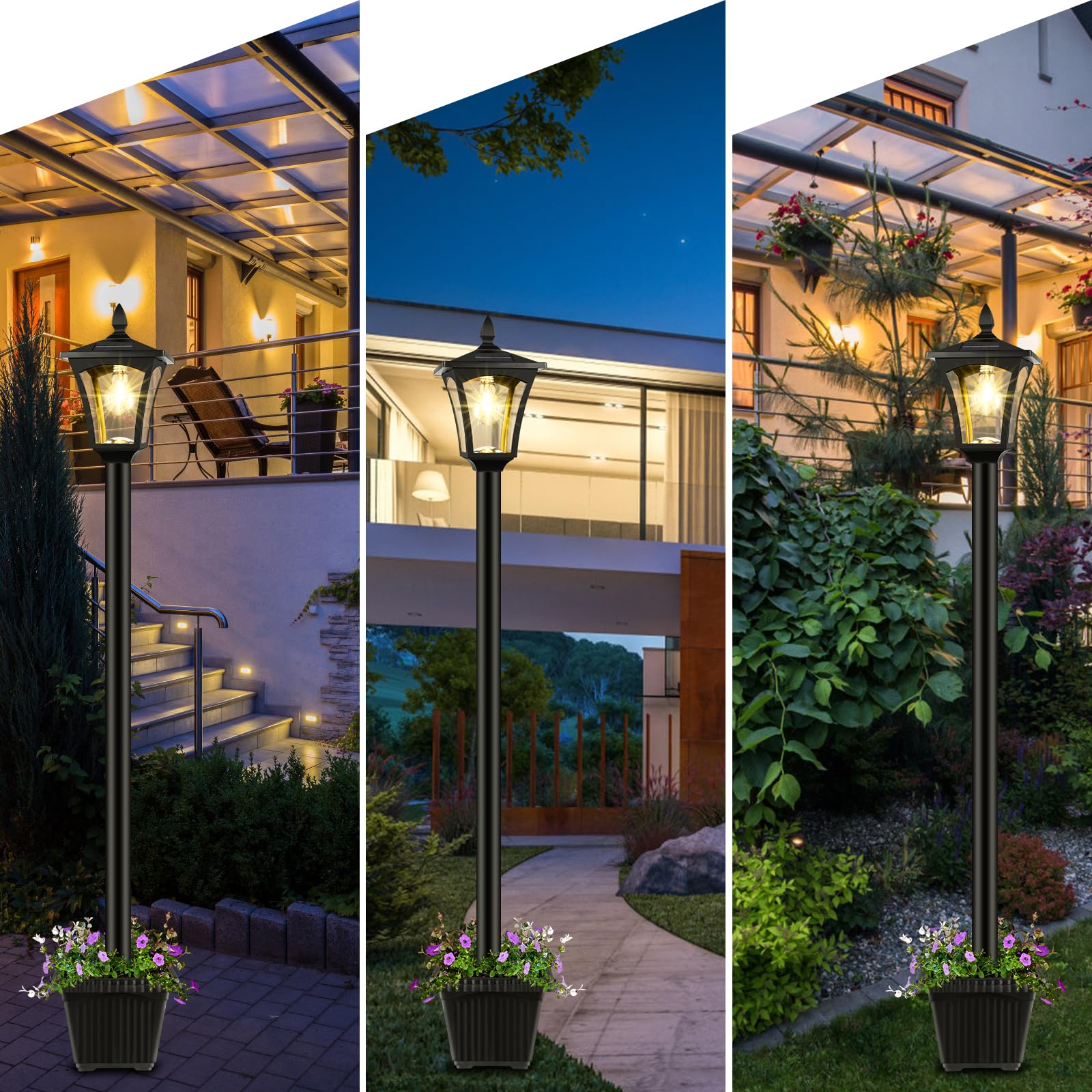 Derynome 72" Solar Outdoor Light With Planter, Waterproof Solar Post Lamp, Garden Lights For Backyard, Pathway, Patio, Lawn, Driveway Decor