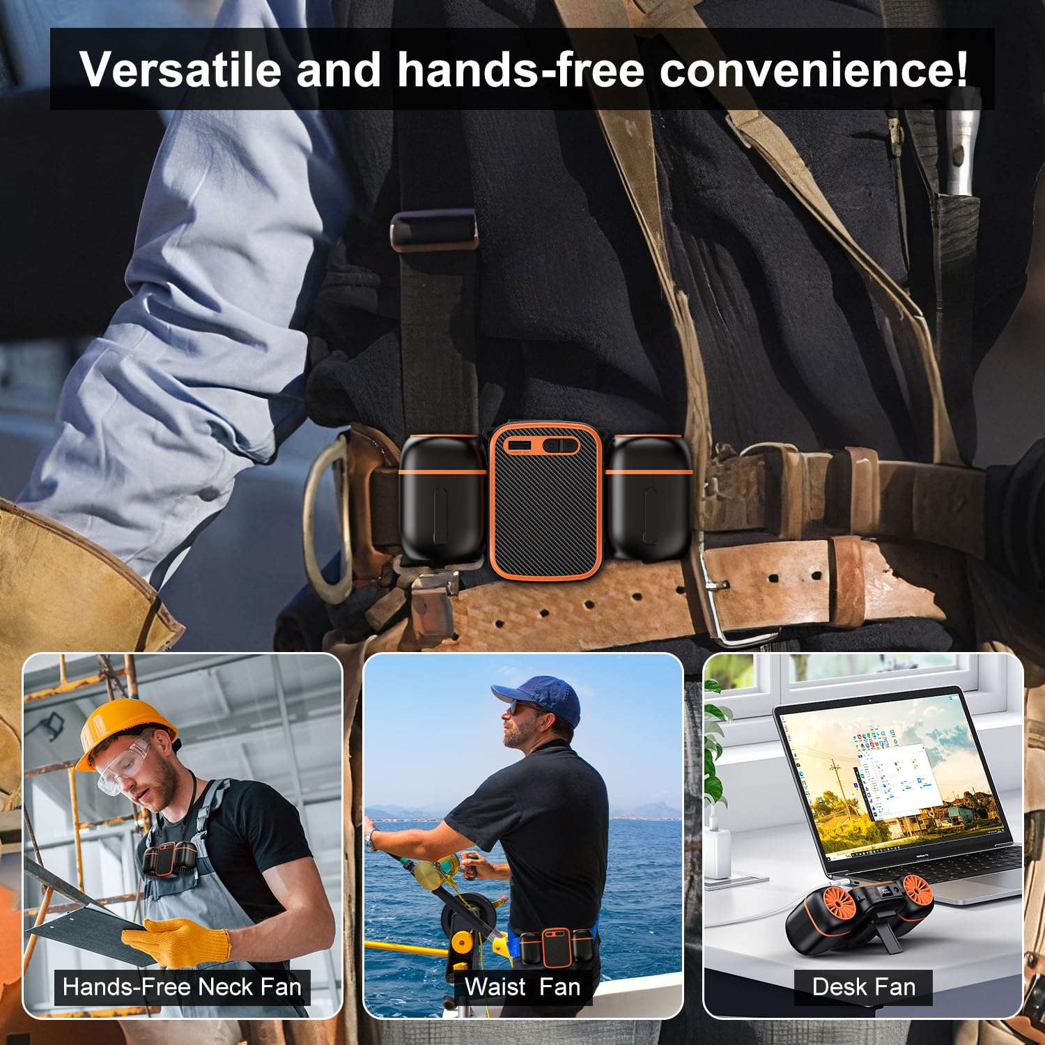Portable Waist Fan With Dual Small Fans For 10 Times Strong Wind & Wide Cooling Area 10000Mah